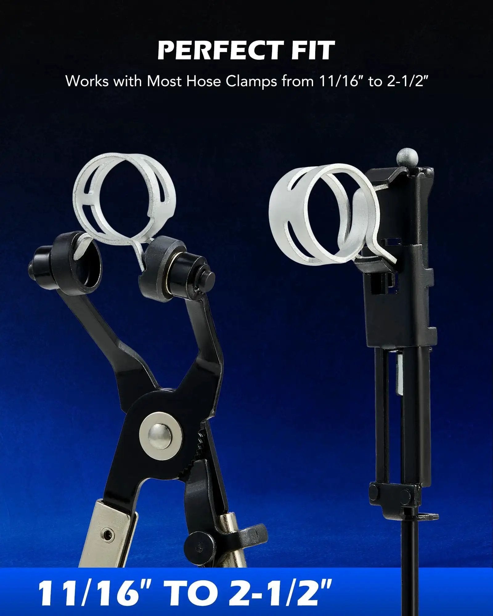 9 Piece Hose Clamp Pliers Set With Long Reach Swivel Jaw And Flat Band Pliers showing clamp range capability