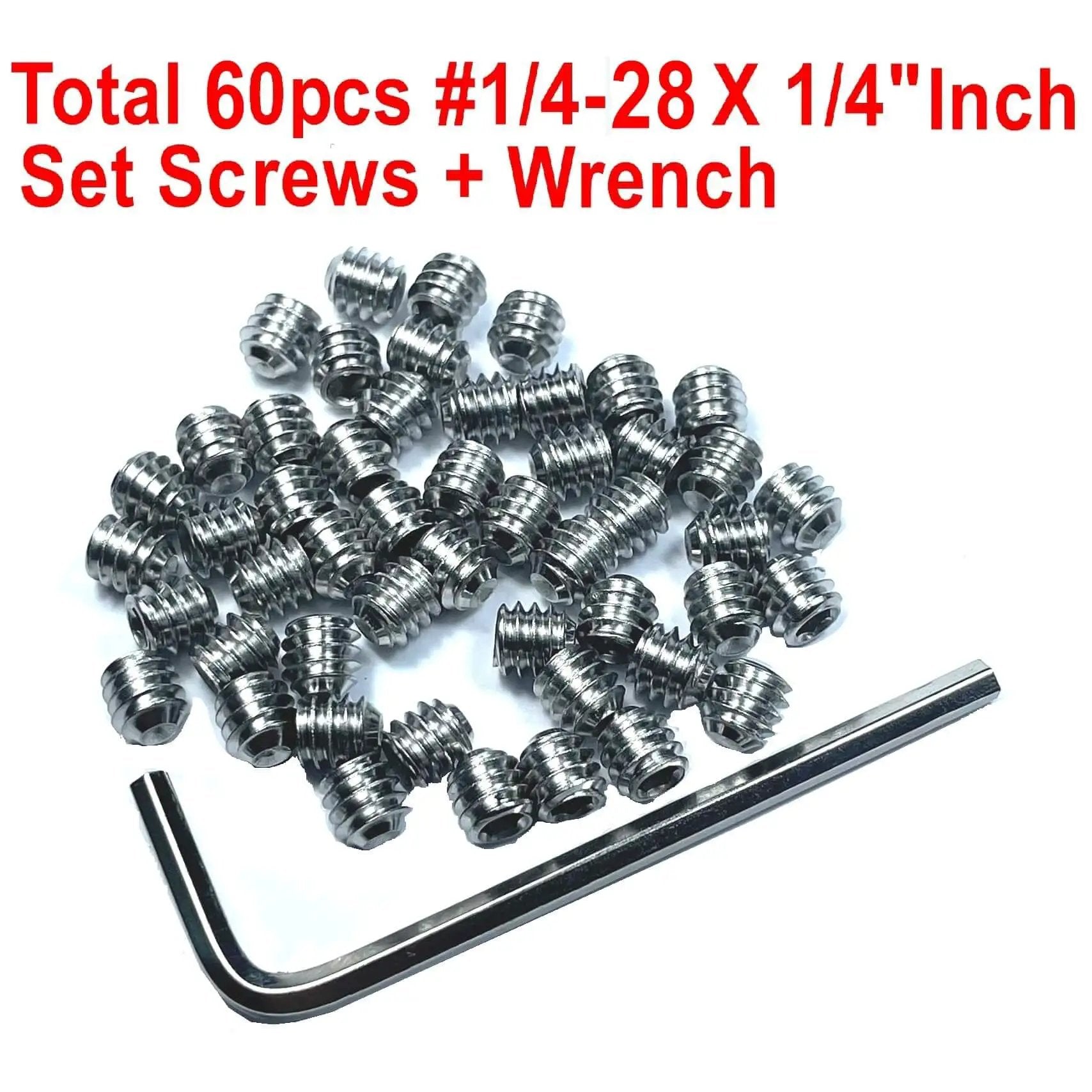 60 Piece 1/4-28 Stainless Steel Hex Socket Set Screws With 1/8 Inch Allen Wrench 304 Grade Grub Screws For CNC Machines