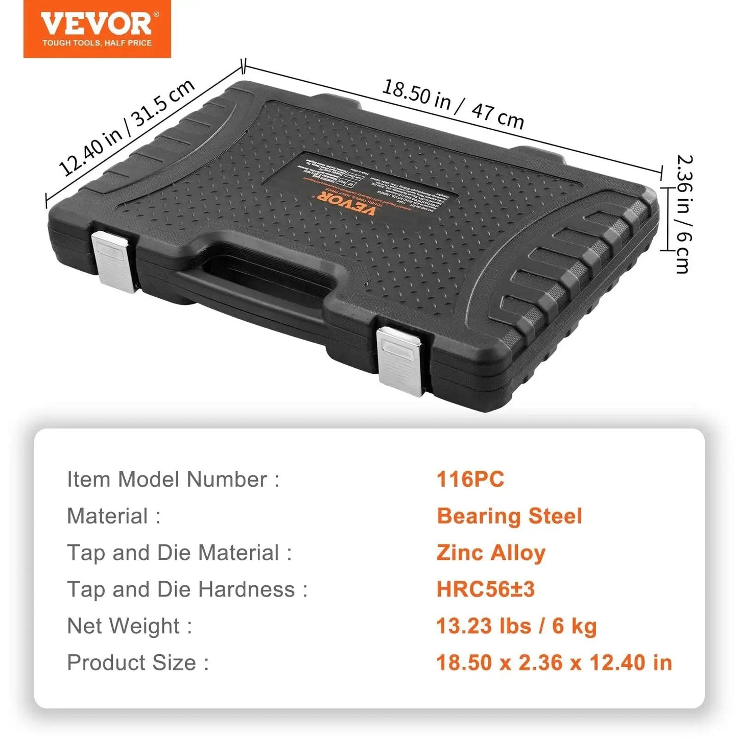 116 Piece Tap And Die Set For Metric And SAE Threads With Hardened Bearing Steel Taps And Dies Includes Full Accessories And Storage Case