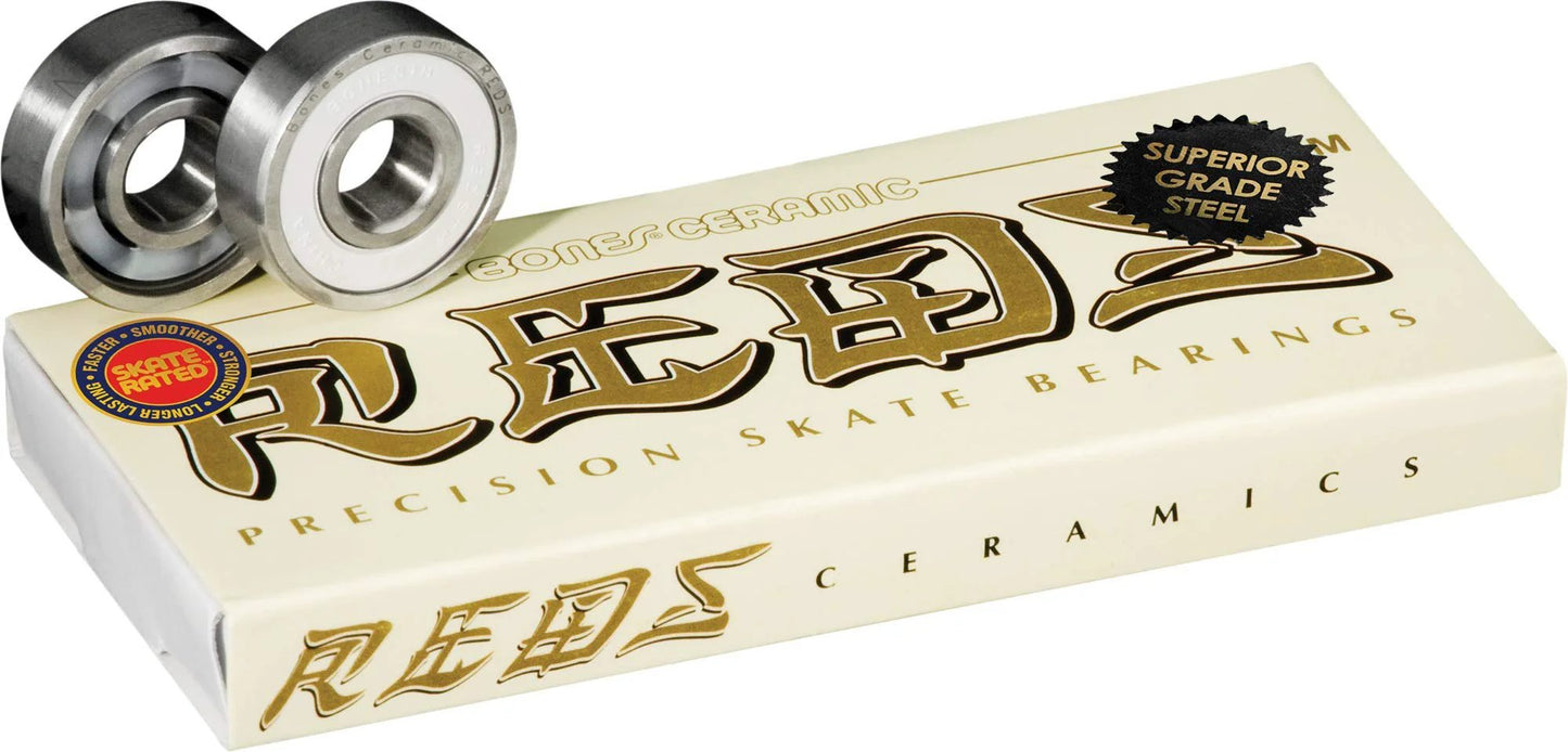 Ceramic Reds Skateboard Bearings 8 Pack With High Speed Silicon Nitride Balls And Non Contact Rubber Shield For Fast Smooth Spins