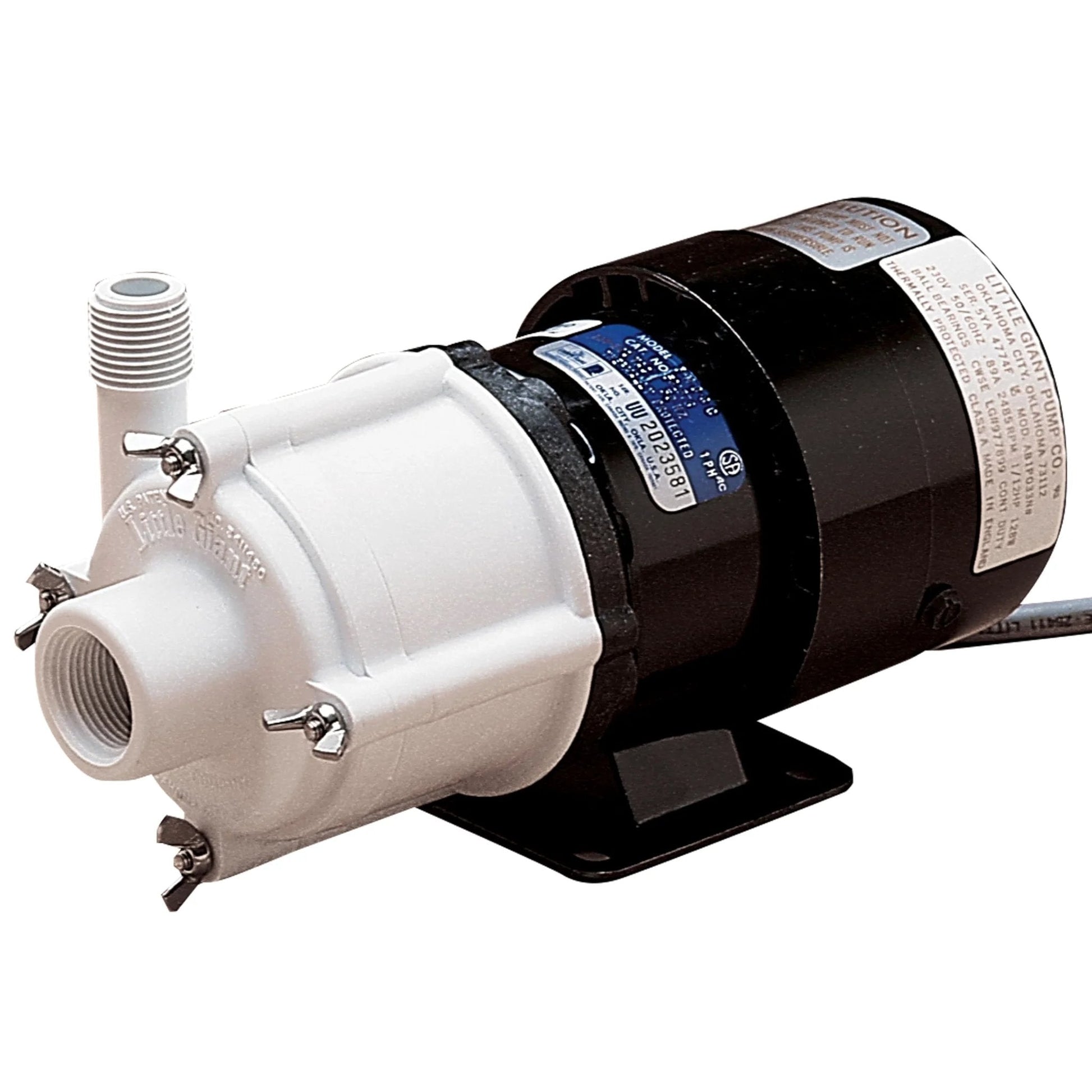 Heavy-Duty Non-Submersible Magnetic Drive Pump for Semi-Corrosive Chemicals, 115V, black and white pump with glass-filled polypropylene housing