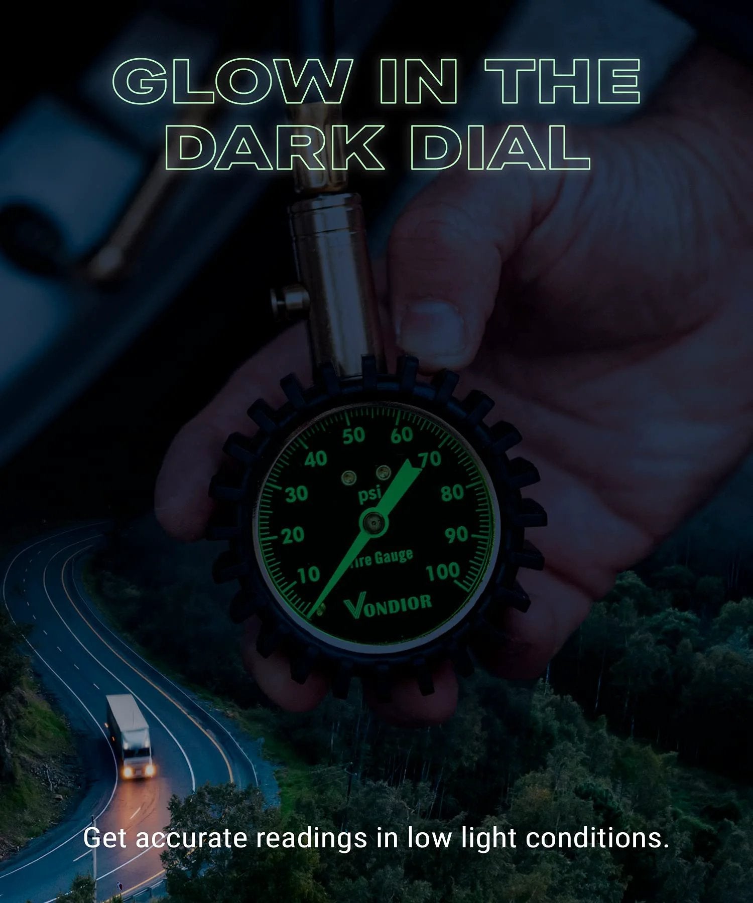 Glow Dial Tire Pressure Gauge 0 to 100 PSI For Cars And Trucks ANSI B40.1 Certified Large 2 Inch Easy Read Gauge High Accuracy