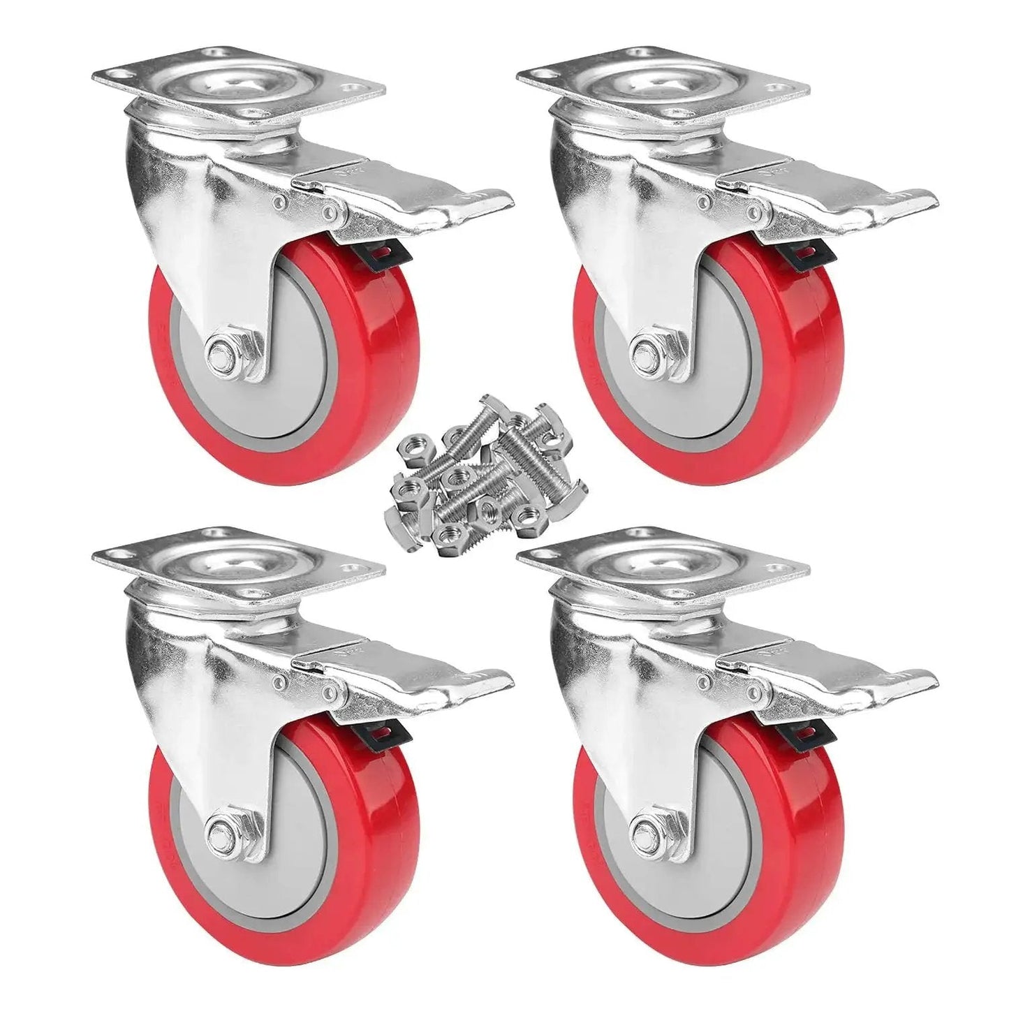 4 Inch Swivel Plate Caster Wheels Heavy Duty Metal Casters With Individual Locking Brakes And 360 Degree Top Plate Rotation Bearing 300 Lbs Set of 4