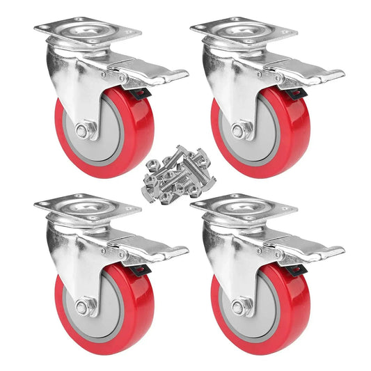 4 Inch Swivel Plate Caster Wheels Heavy Duty Metal Casters With Individual Locking Brakes And 360 Degree Top Plate Rotation Bearing 300 Lbs Set of 4