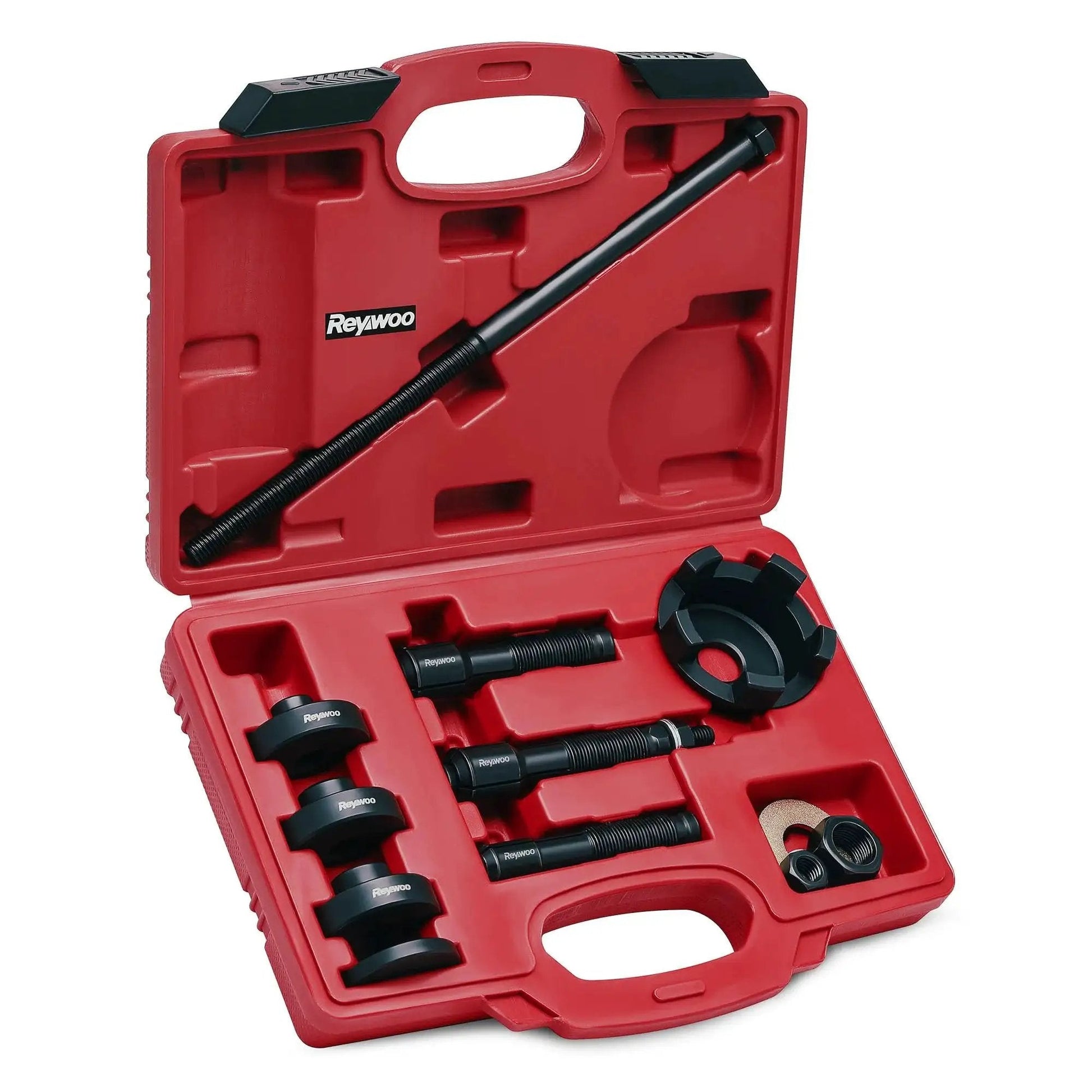 Red case containing Motorcycle Wheel Bearing Puller Tool Kit For Sealed Bearings Three Quarter Inch 1 Inch And 25mm Removal