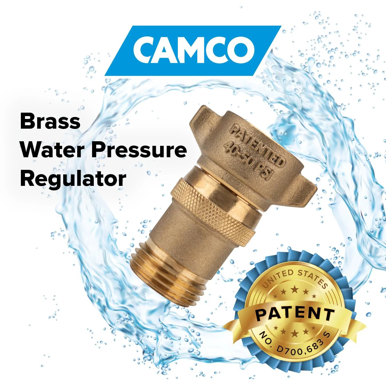 Brass RV Water Pressure Regulator For Safe 40 To 50 PSI Keeps Hoses Plumbing And Small Appliances In Check On Campers And Boats Drinking Water Safe Durable Camco