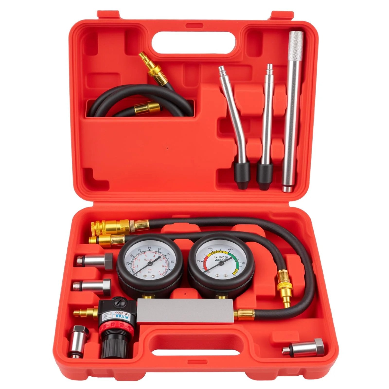 All In One Cylinder Leak Down Tester Kit For Auto Engines With Extension Rod Dual Gauge Gives Clear Pressure And Leakage Rate Readouts