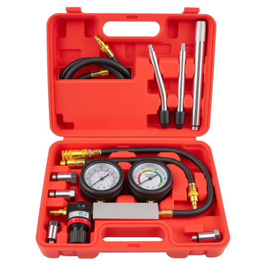 All In One Cylinder Leak Down Tester Kit For Auto Engines With Extension Rod Dual Gauge Gives Clear Pressure And Leakage Rate Readouts