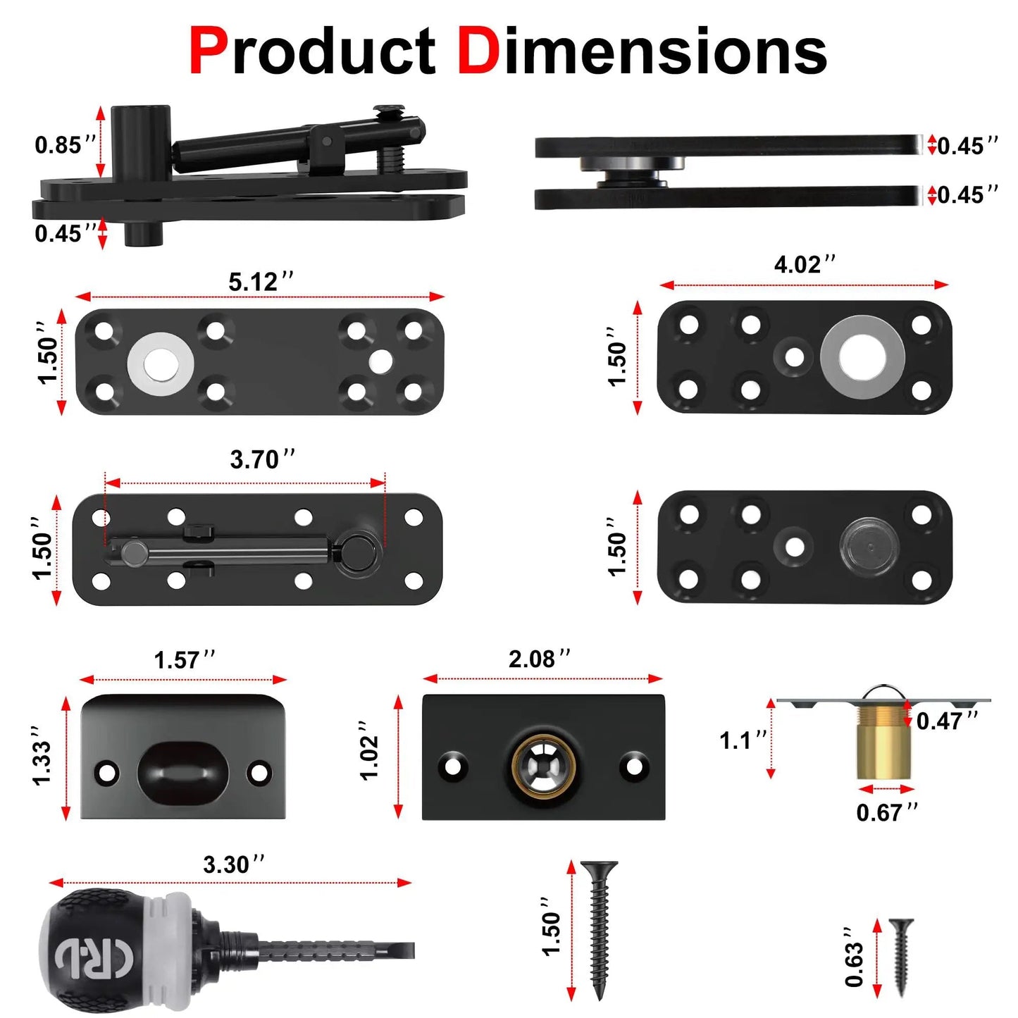 Dimensions of Heavy Duty Hidden Door Hinge With Silent Operation Jexify Dual Bearing Design for secret doors, various parts shown.