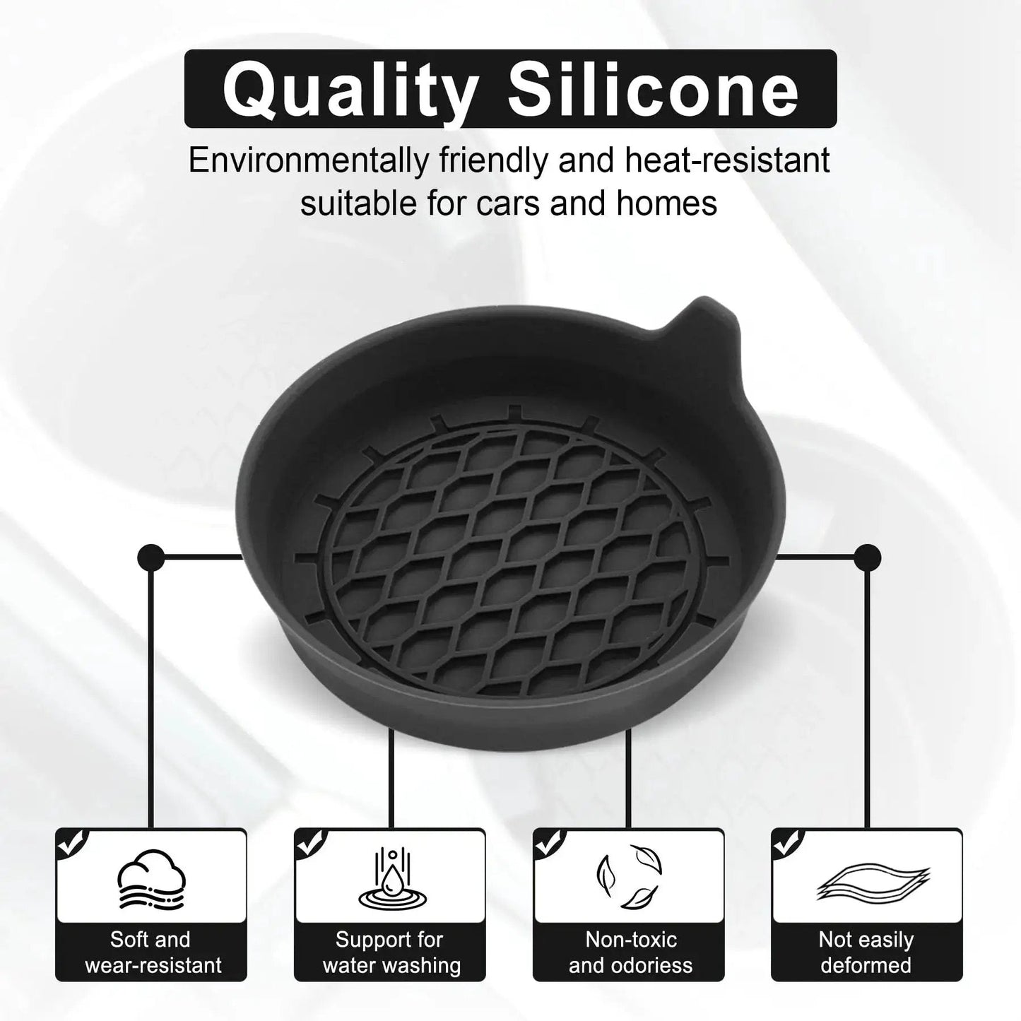 Silicone Car Cup Holder Coasters Set Of Four Universal Non Slip Inserts, black coaster with honeycomb pattern, quality silicone