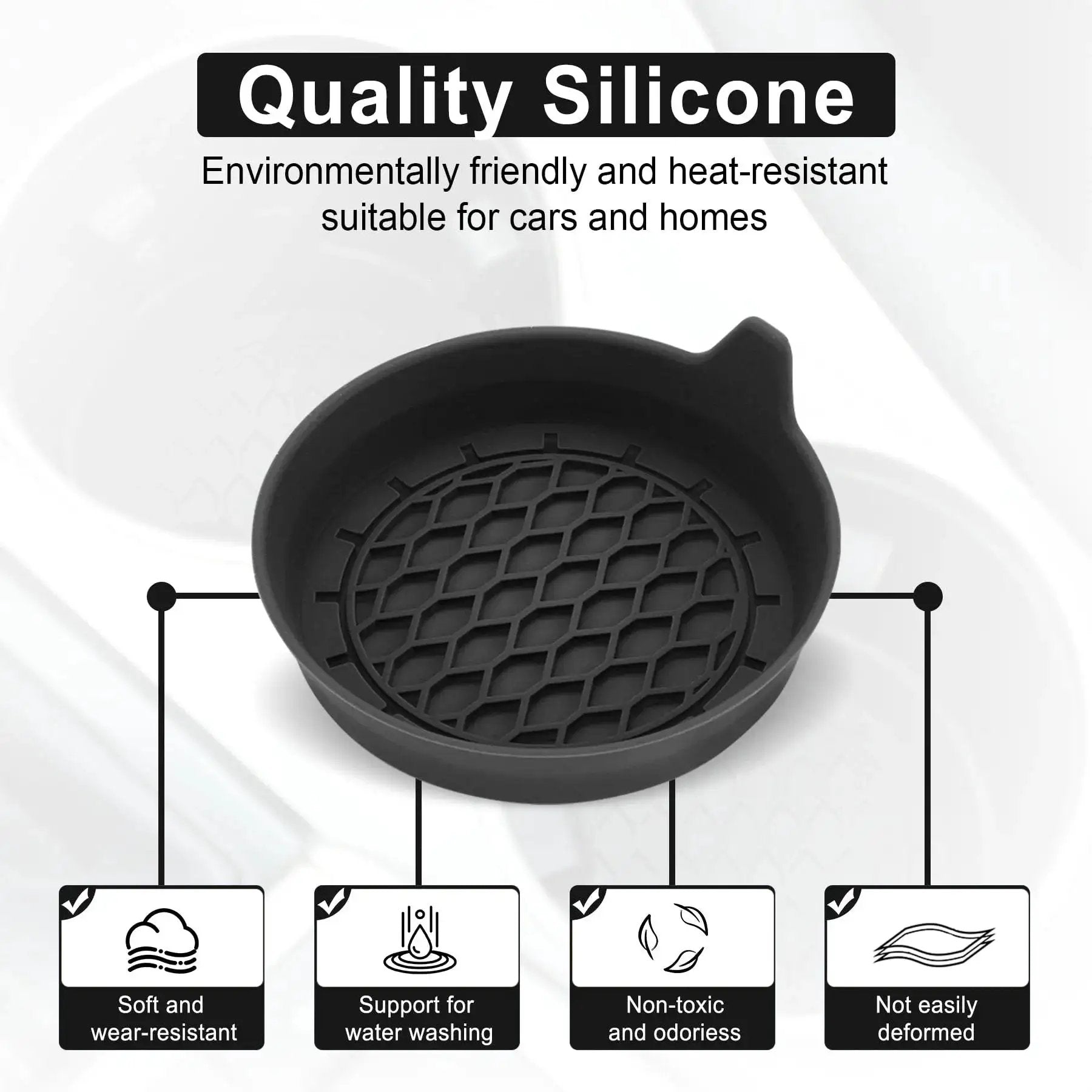 Silicone Car Cup Holder Coasters Set Of Four Universal Non Slip Inserts, black coaster with honeycomb pattern, quality silicone