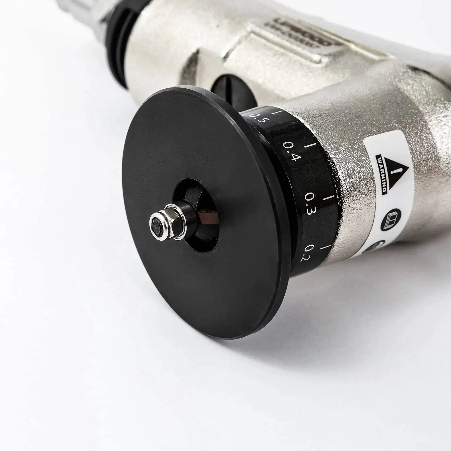 Close-up of Lightweight Pneumatic Chamfer Tool For Metal Deburring, Tiny Yet Mighty Mini Air Beveler With Dual Cutter Head, 360 Degree Exhaust