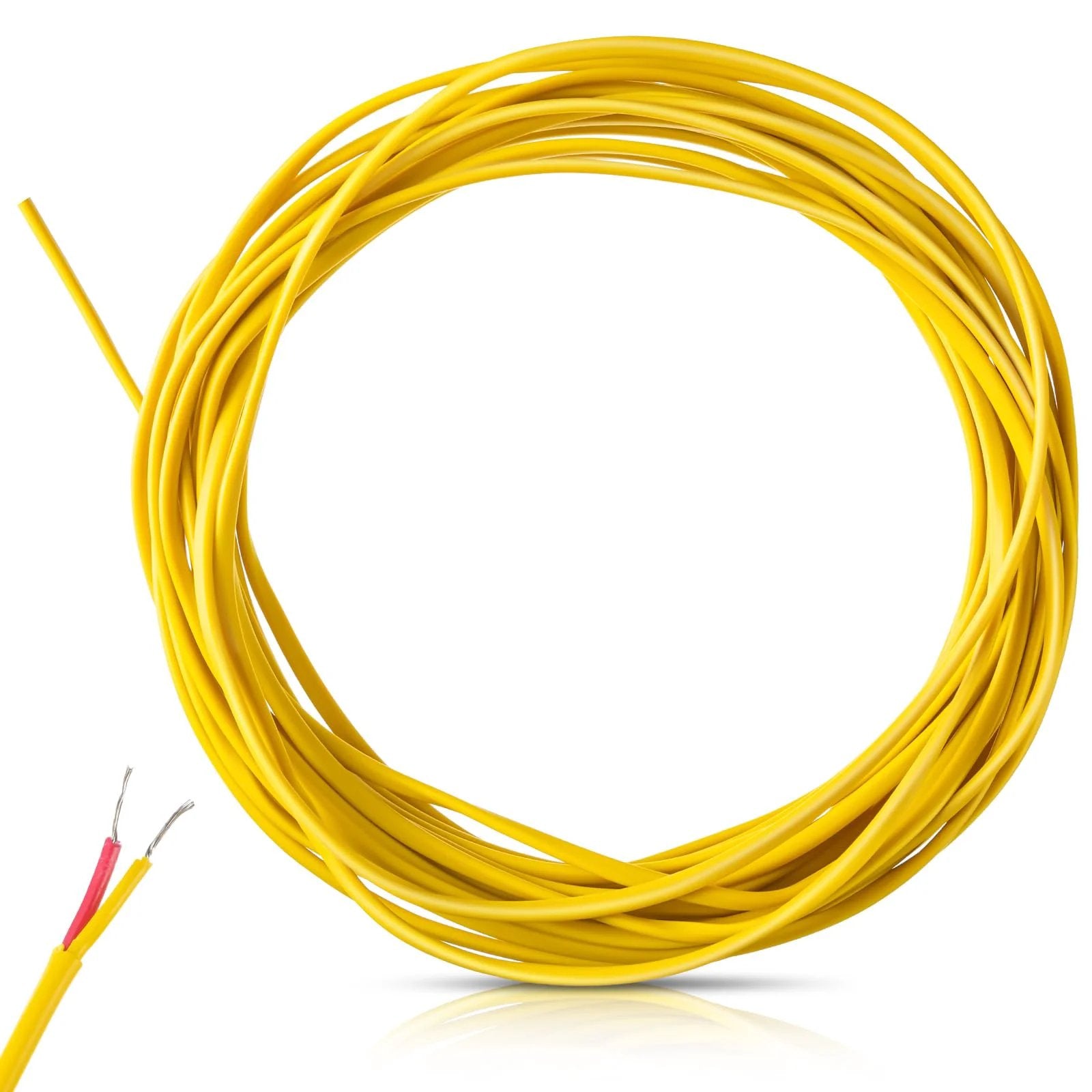 Coiled yellow K Type Thermocouple Wire AWG 24 Solid with PVC Insulation for thermocouples and extension wiring, ten yards pack.