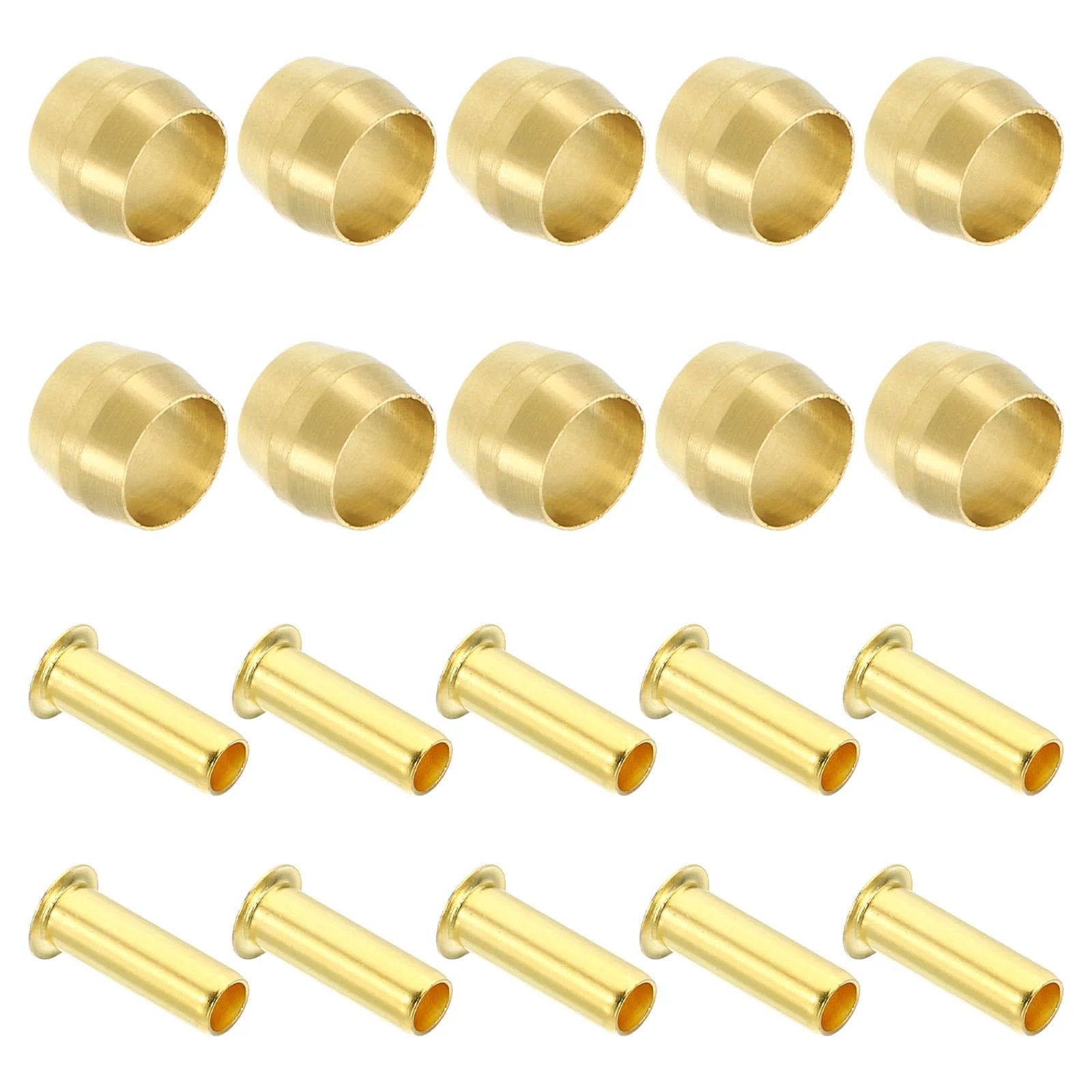 Brass Compression Ferrule Kit For One Quarter Inch OD Hose Tubing, 20 Pack, Brass Ferrule Sleeves For Air Water Gas Plumbing, Insert Fittings Assortment, Replacement Kit By PATIKIL