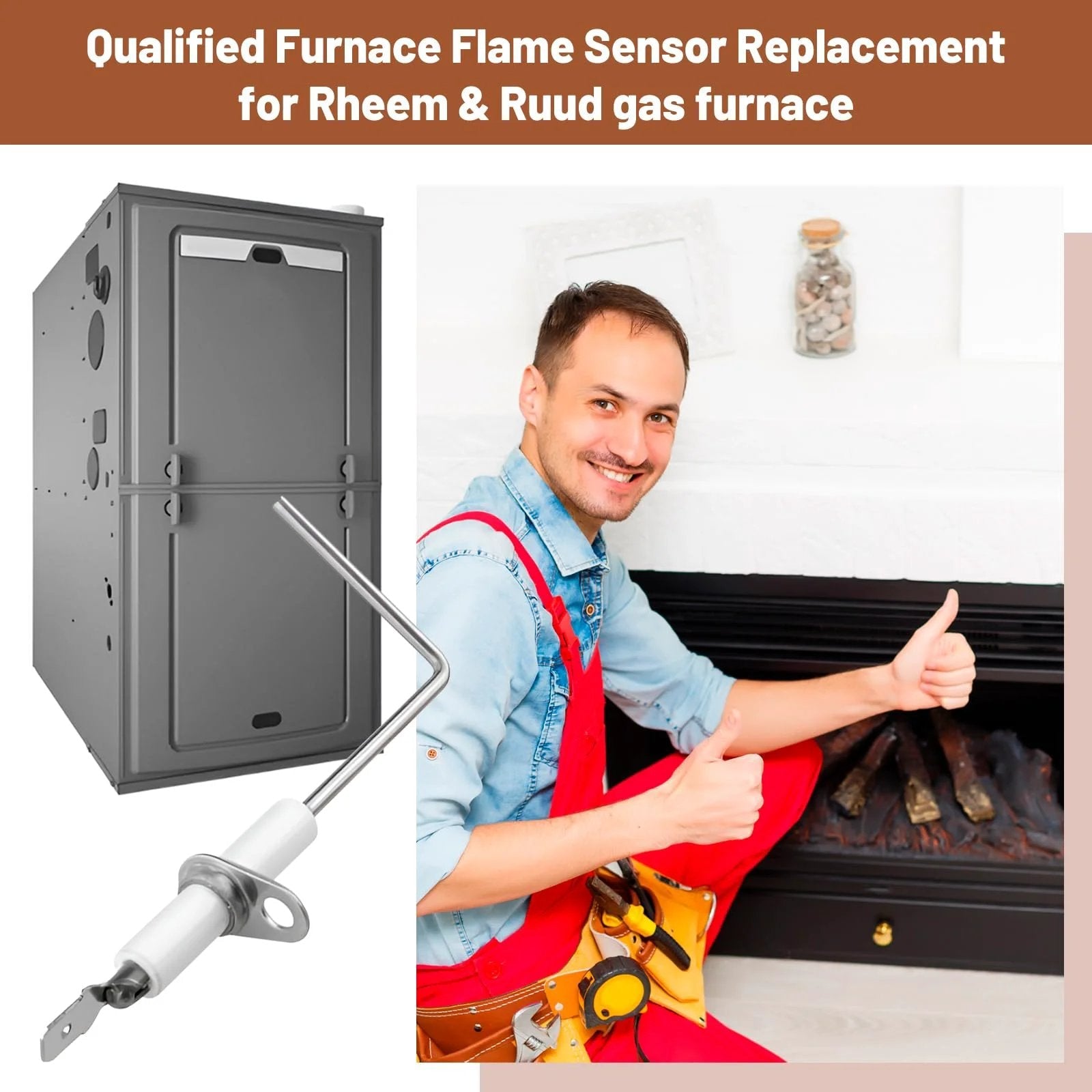 2 Pack Flame Sensor Replacement For Furnaces Compatible With 62-23543-02 03 04, Fits Rheem And Ruud Gas Furnaces