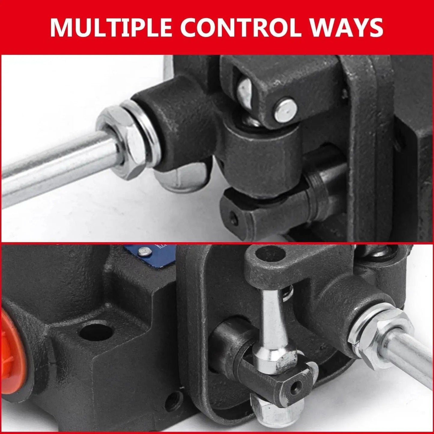 Close-up of Heavy Duty Dual Spool Hydraulic Joystick Control Valve For Tractors And Loaders, showing compact design and construction.