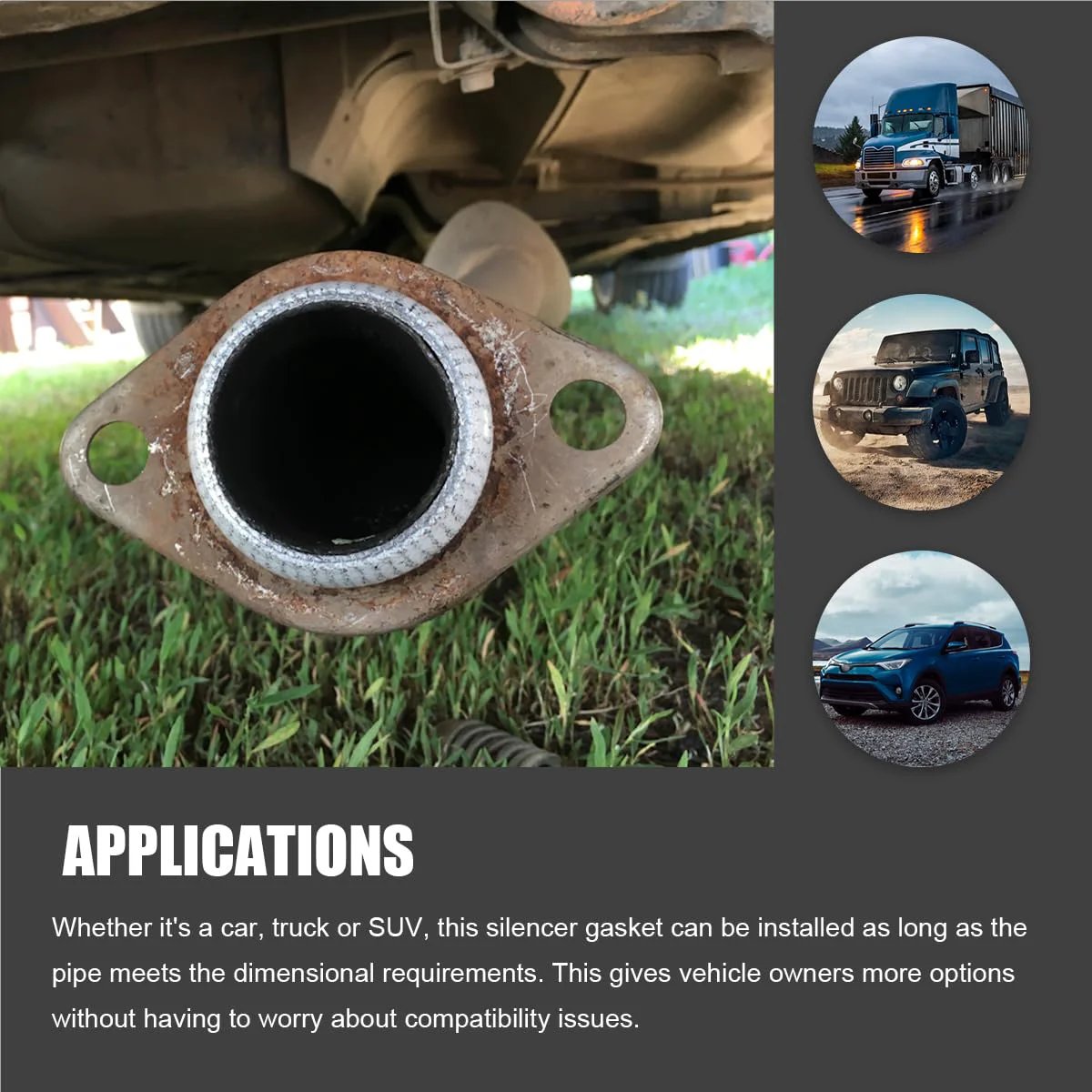 65mm Graphite Exhaust Gasket Donut Seal For Car Tail Pipe Muffler Ring High Temperature Manifold And Downpipe Flange Replacement Fits Most Vehicles Durable Ceramic Graphite Layer shown installed on vehicle exhaust.