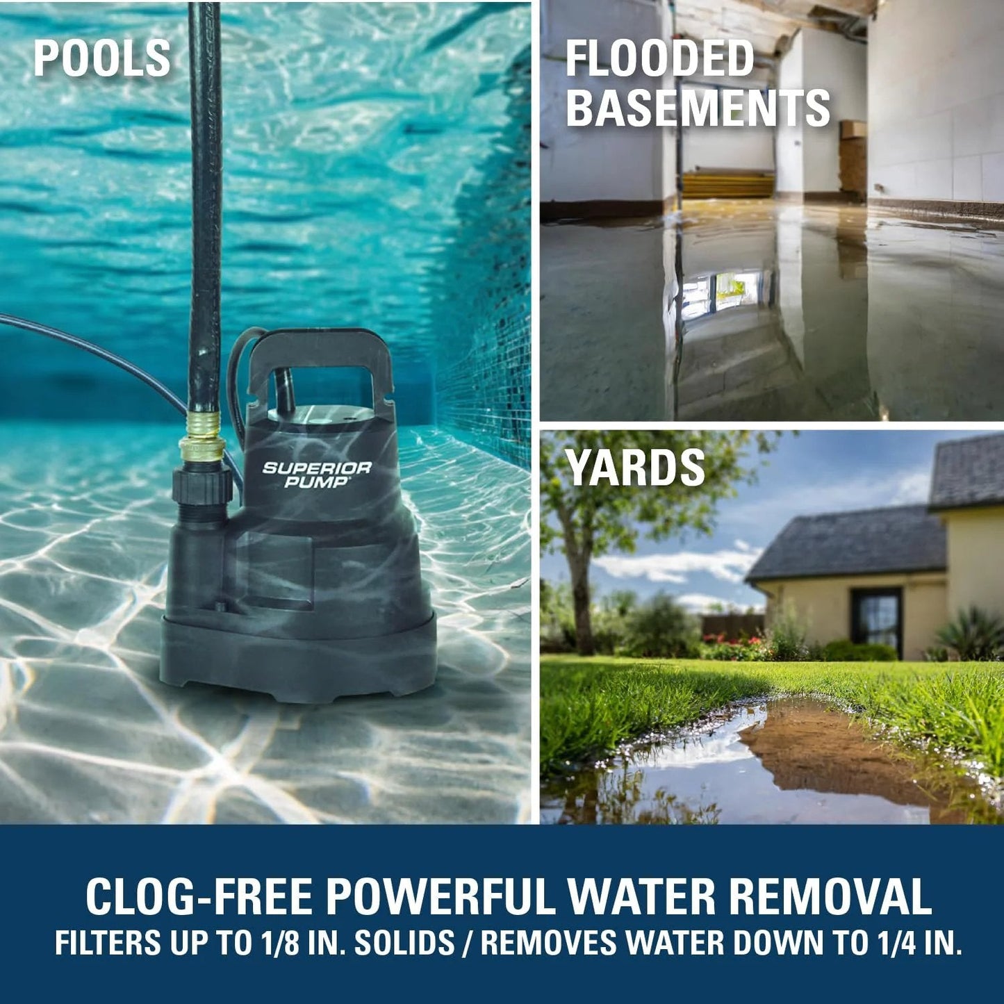 High Flow One Quarter HP Thermoplastic Utility Pump With 2220 GPH, 25 Foot Lift, 1 Inch NPT Discharge in pool and yard settings