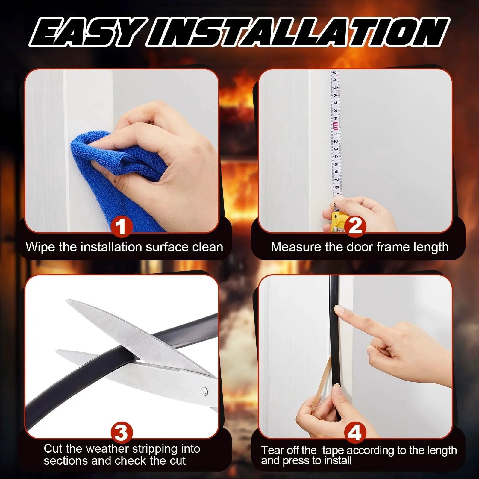 Step-by-step image guide for installing Adhesive Fire and Smoke Gasket Seal for Doors and Windows