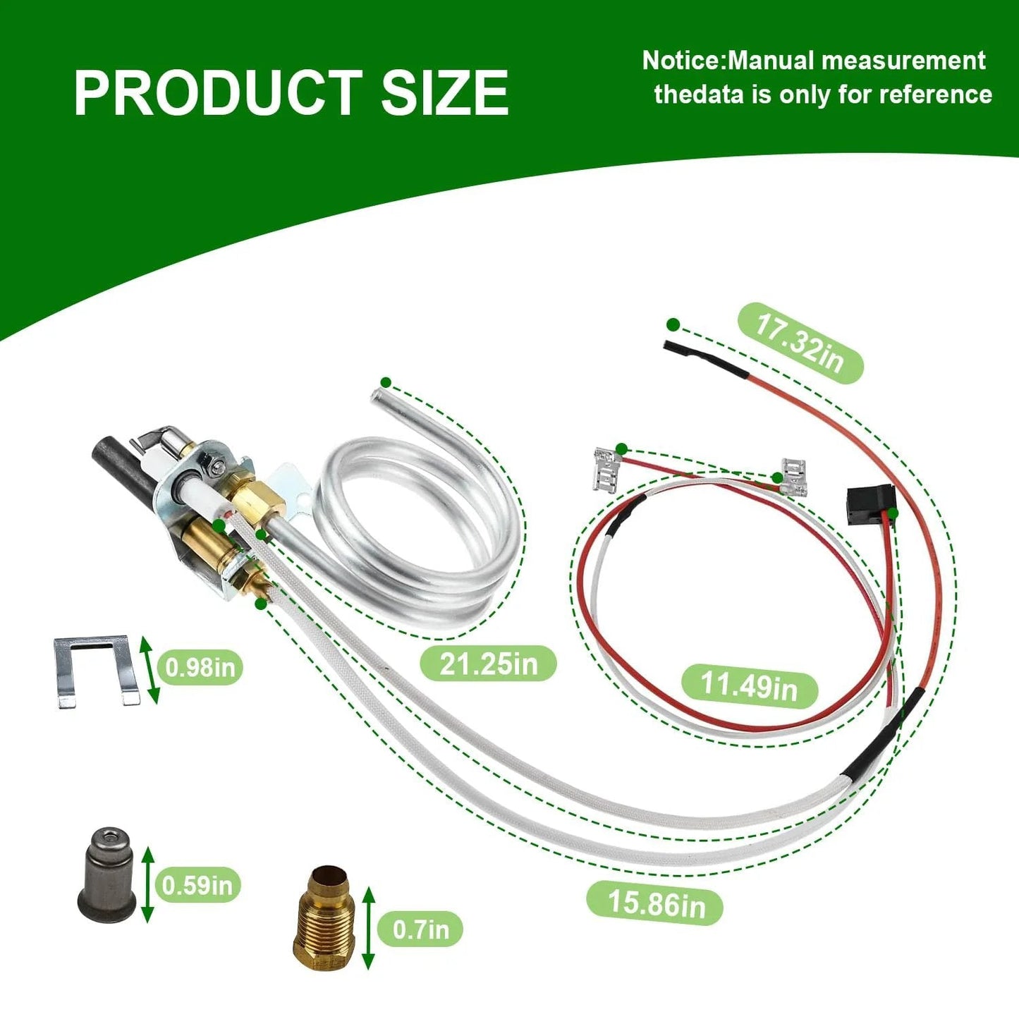 Thermopile Replacement Assembly For Whirlpool 9007876 9007877 And AO Smith 4067826 Gas Water Heaters, size dimensions visible