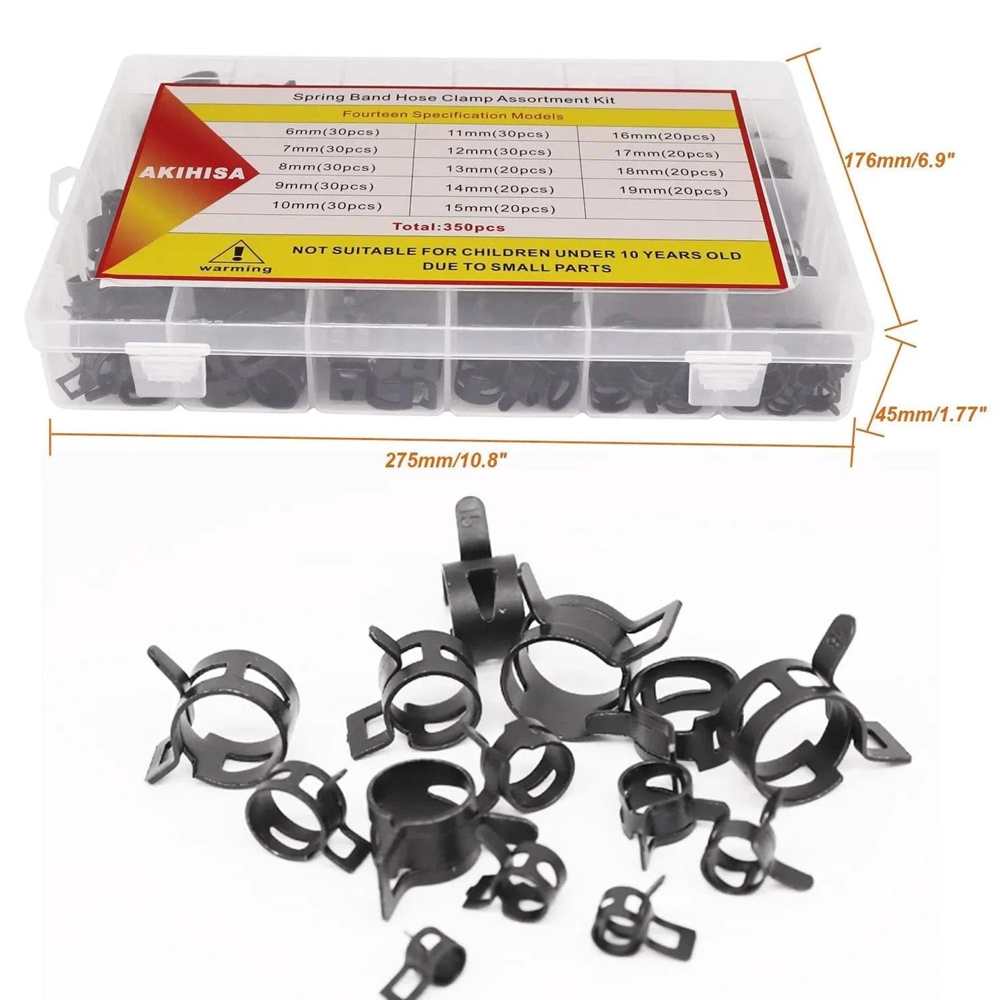 350 Piece Spring Hose Clamp Set 6 To 19 Mm Range 65Mn Spring Steel Dacromet Coated Fuel Line Clamps 14 Sizes