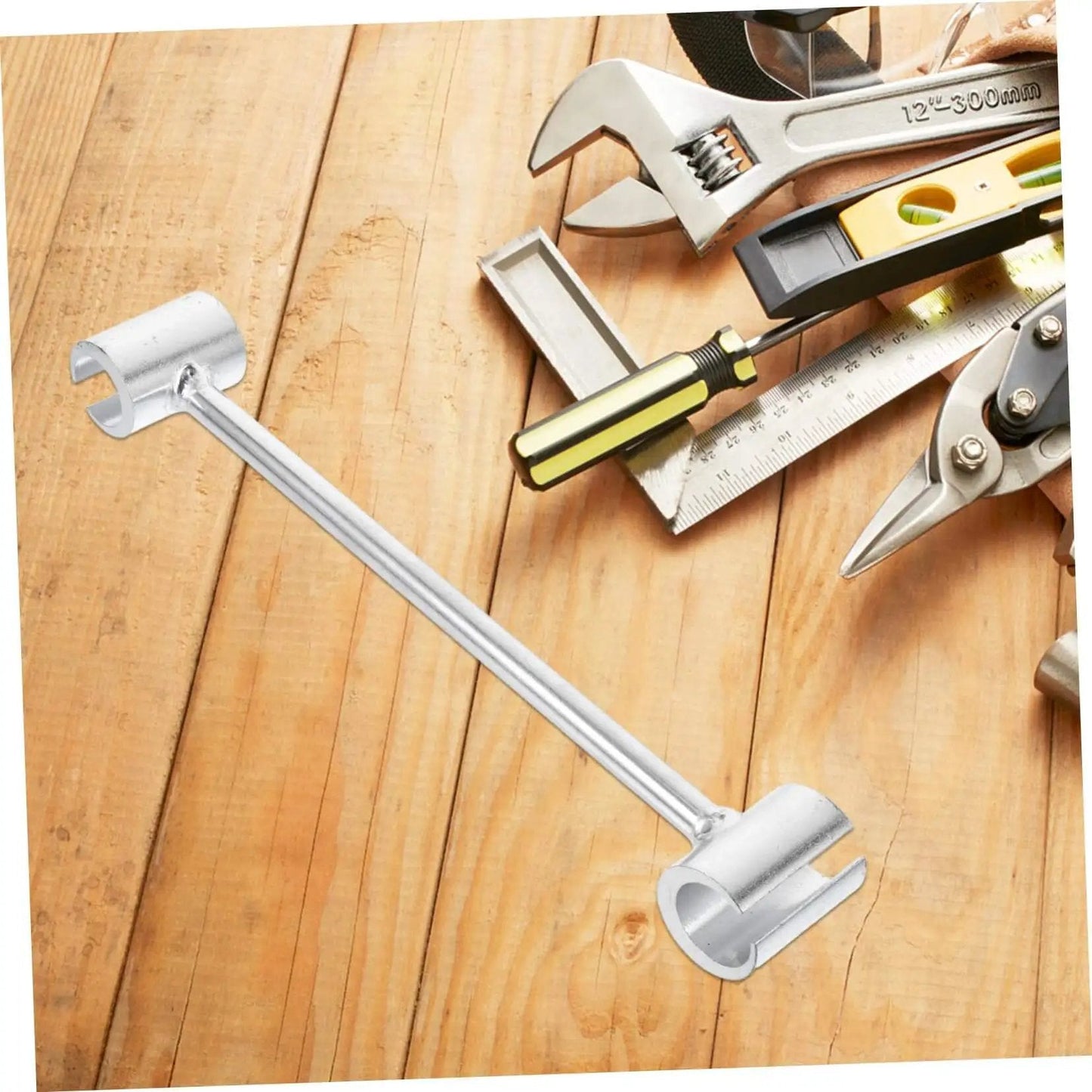 Door Hinge Gap Adjuster Kit for Precise Alignment and Easy Repair Universal Hinge Fix Tool Set with Heavy Duty Wrench shown on wooden surface