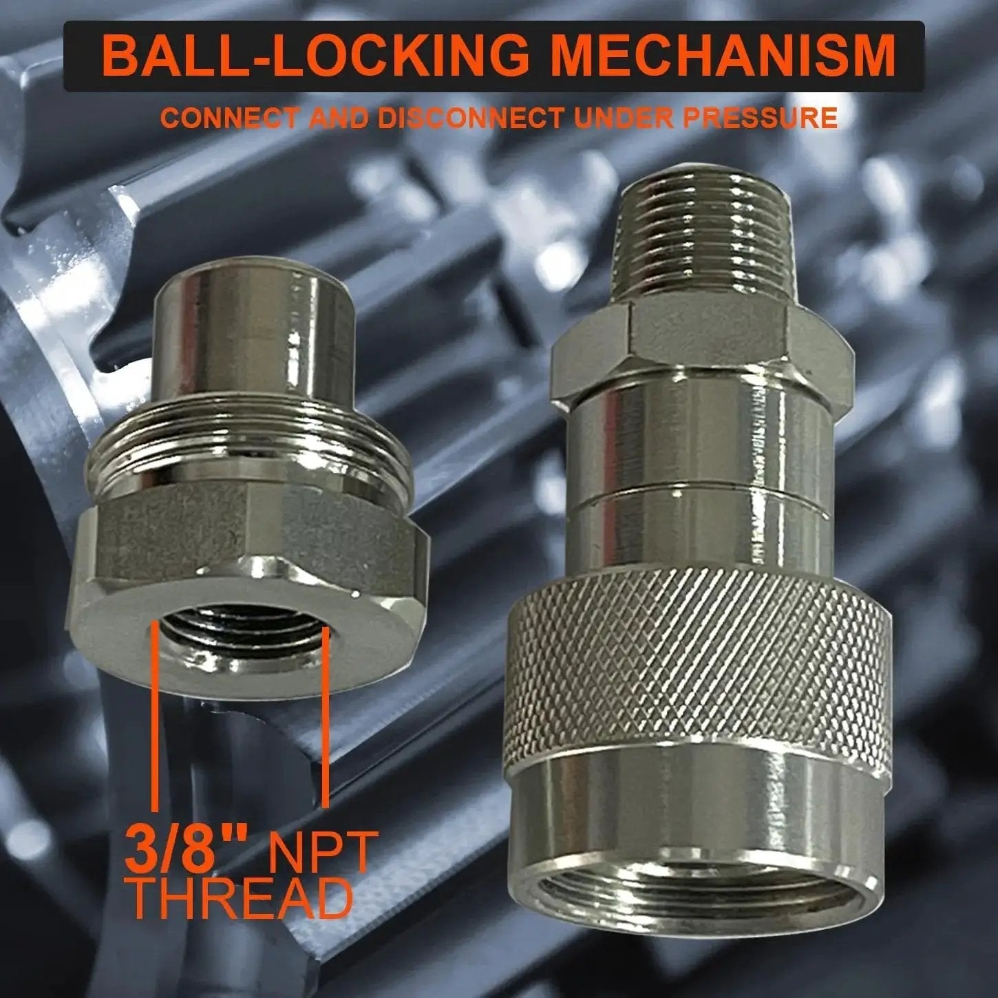 Three Eighths Inch NPT Hydraulic Quick Connect Disconnect Coupler 10,000 PSI High Pressure Replaces Enerpac C-604 With Dust Caps