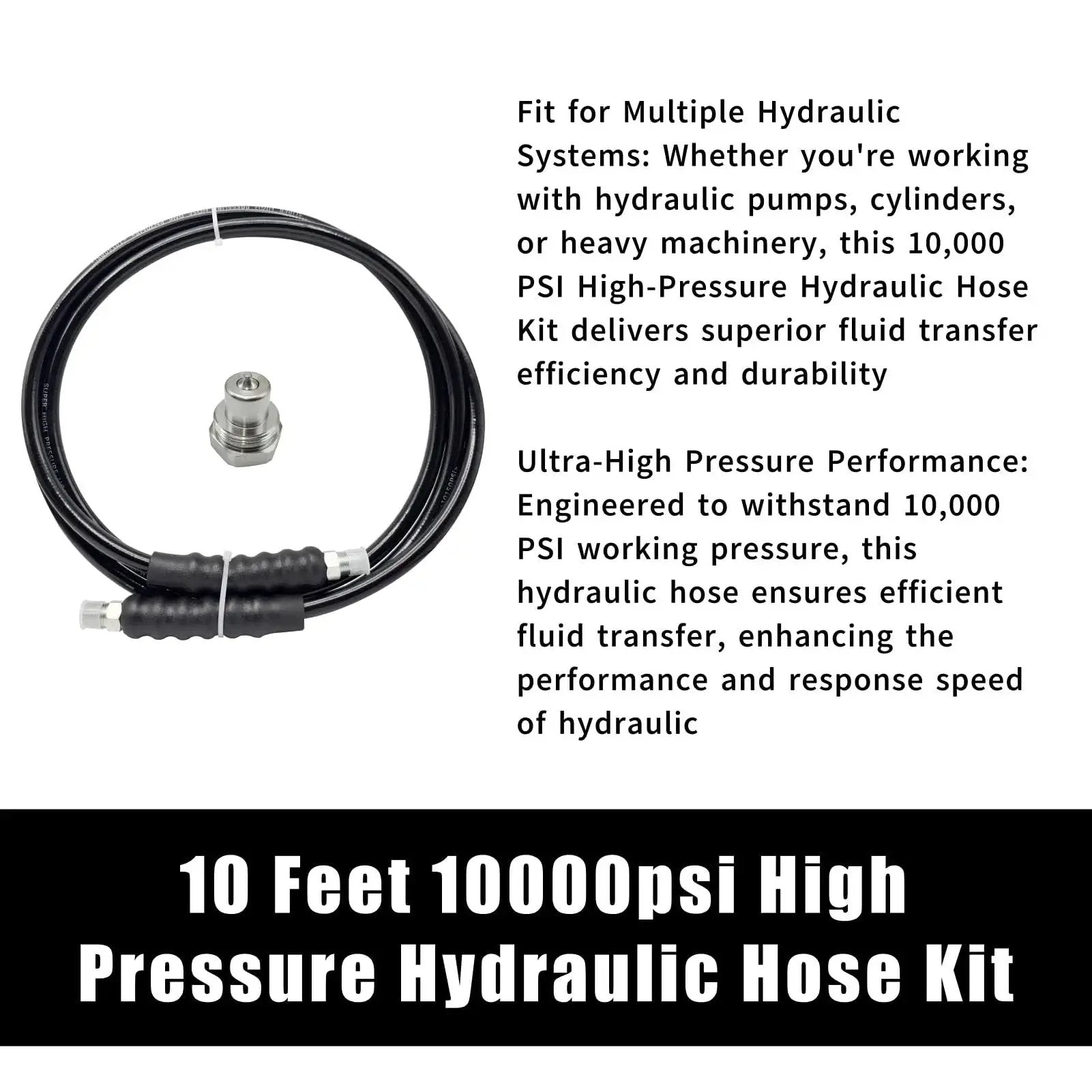 Pro Grade Built Tough 10 Foot High Pressure Hydraulic Hose Kit 10000 PSI CH604 With Three Eighths Inch NPT Thread in black