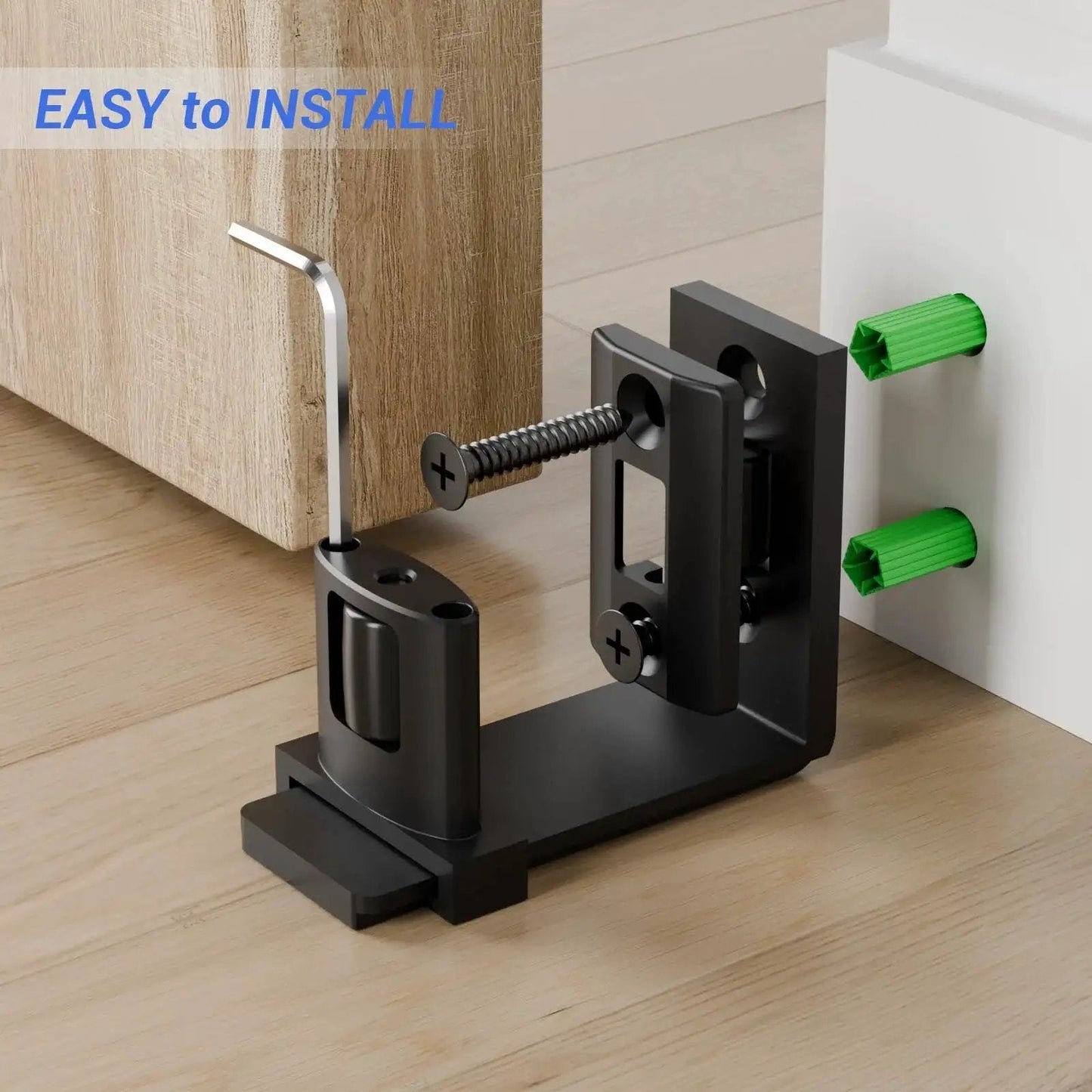 Sliding Barn Door Bottom Floor Guide with Adjustable U Shaped Flat Bottom for Quiet Smooth Operation Wall Mounted Black Finish