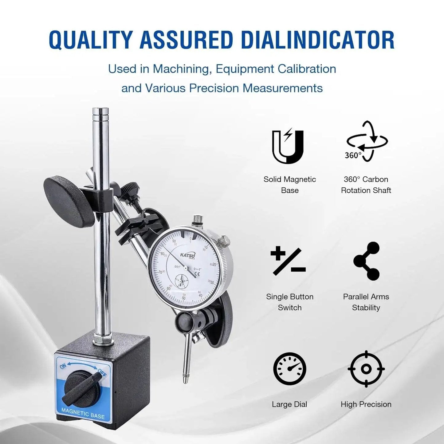 Dial Indicator With Magnetic Base And 22 Piece Indicator Points Set For Pro Grade Precision Measuring 0 To 1.0 In Range And 0.001 In Accuracy