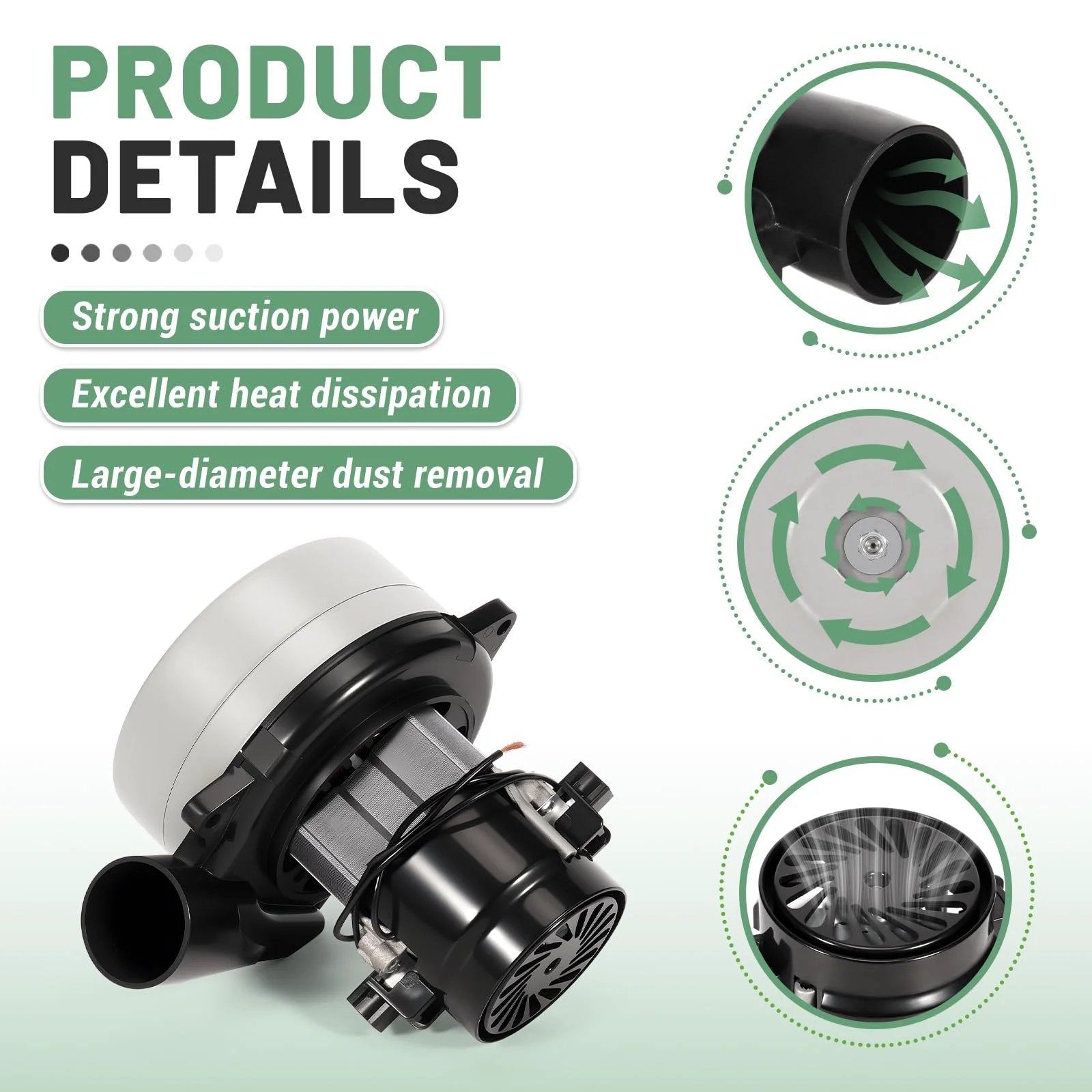 Powerful 120V 2 Stage 900W Vacuum Blower Motor Replacement For Ametek Lamb Vacuum Systems with replaceable carbon brushes.