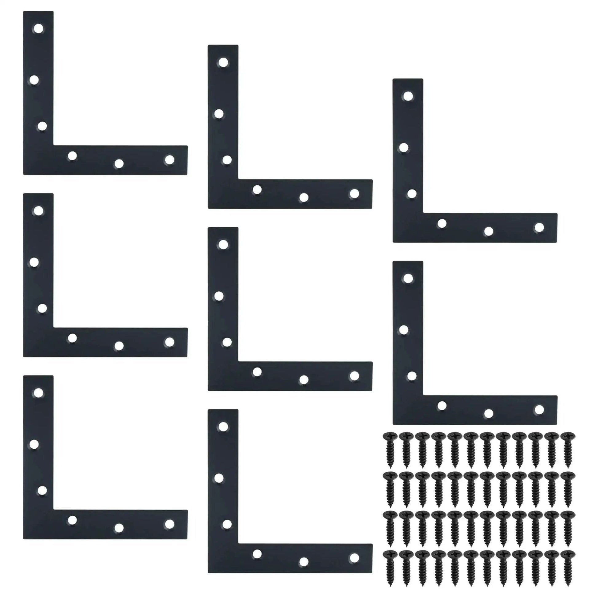 Flat L Brackets For Wood 120x120mm Stainless Steel Corner Braces Durable Matte Black Finish Pack Of 8 with screws shown