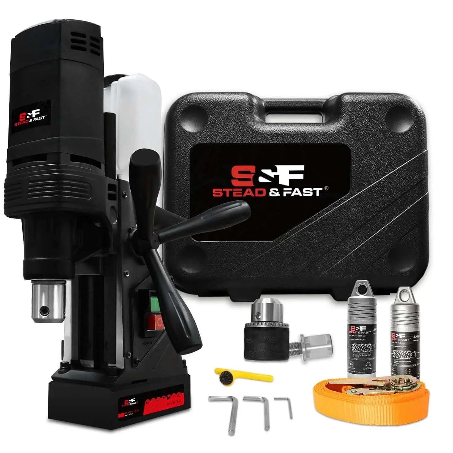 Magnetic Drill Press Kit 1100W Portable, 700 RPM No Load, 2 Inch Depth of Cut, 1-9/16 Inch Max Bore, Carrying Case, Durable Gibs