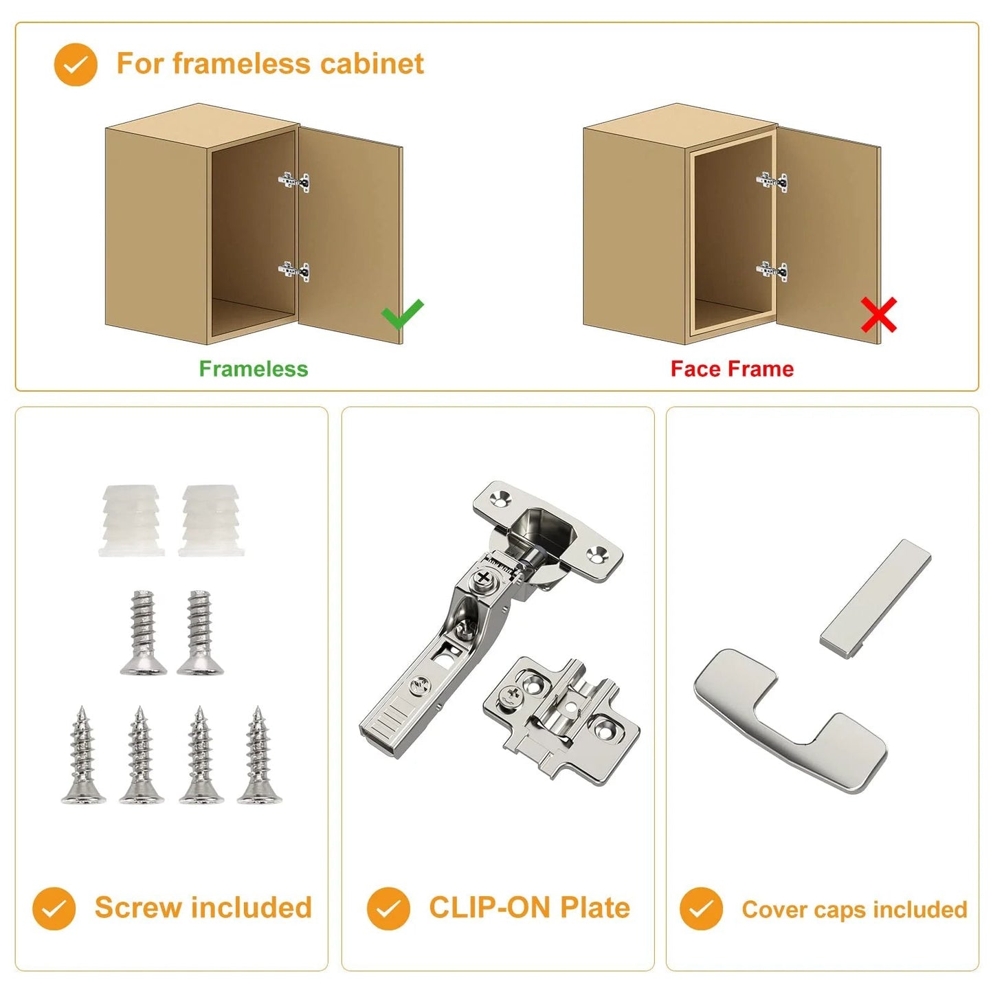 10 Pack Frameless Inset Soft Close Concealed European Cabinet Hinges for Self Closing Doors Satin Nickel Finish shown with screws and parts