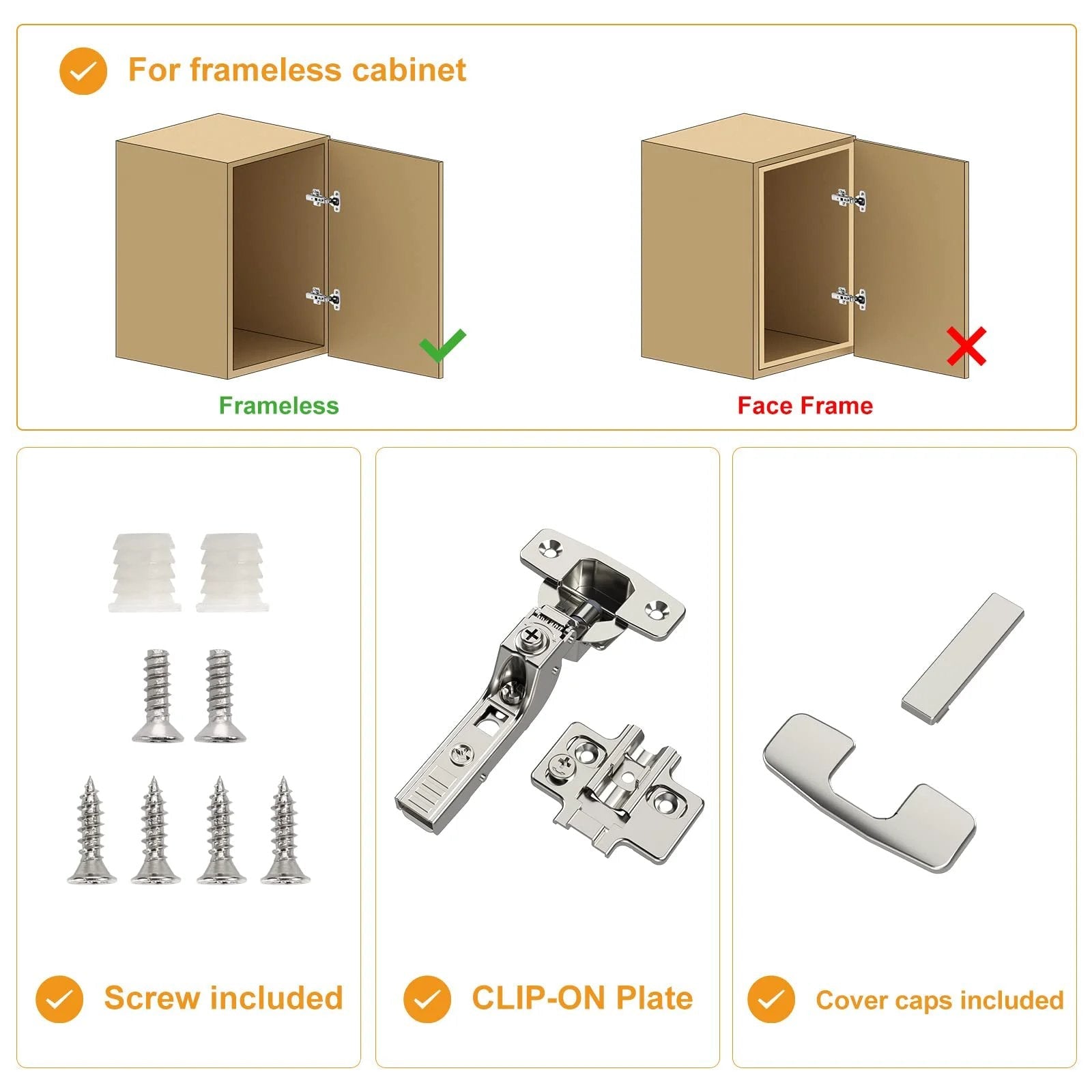 10 Pack Frameless Inset Soft Close Concealed European Cabinet Hinges for Self Closing Doors Satin Nickel Finish shown with screws and parts