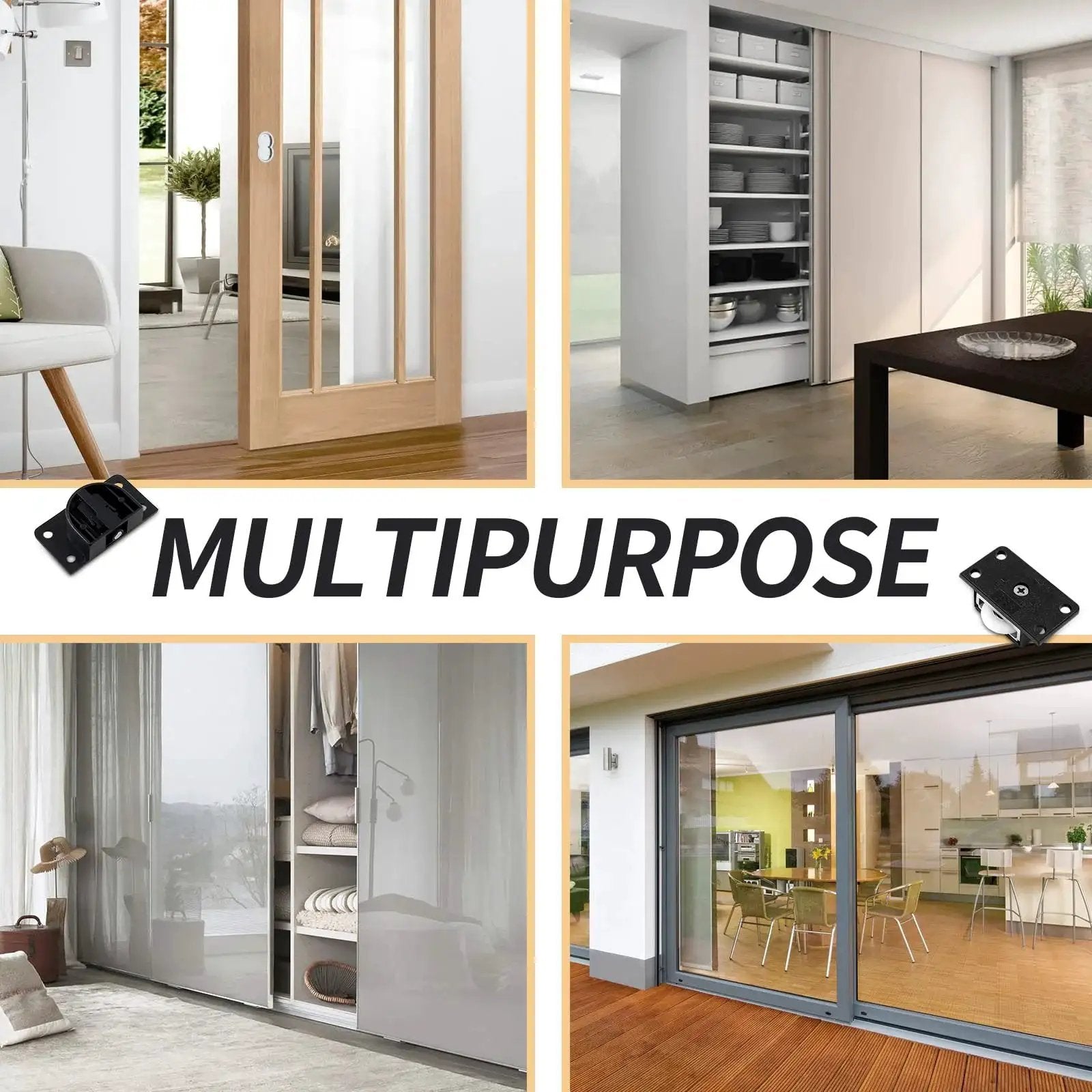 4 Pairs Sliding Door Pulleys Set Plastic Rollers For Cabinet Barn Door Wardrobe Closet Black With Nylon Silent Sliding shown in use.