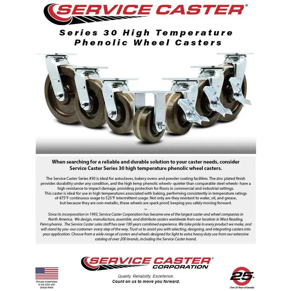 Heavy Duty High Temperature Phenolic Swivel Top Plate Caster Set Of 4 With 6 Inch Wheels shown in Service Caster brand display