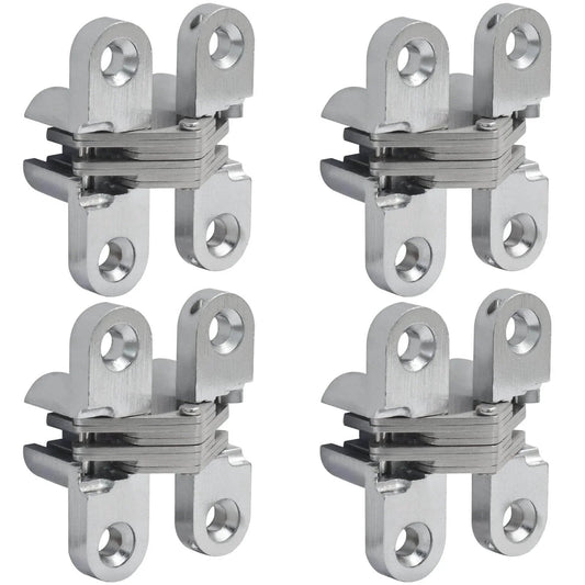 4 Pack Hidden Hinges, 1.77 Inch Stainless Steel Cross Invisible Swing Hinges, 180 Degree Concealed Cross Hinge For Kitchen Cabinet Doors, Suitable For 18mm Thick Doors, Includes Sixteen 4x16mm Screws