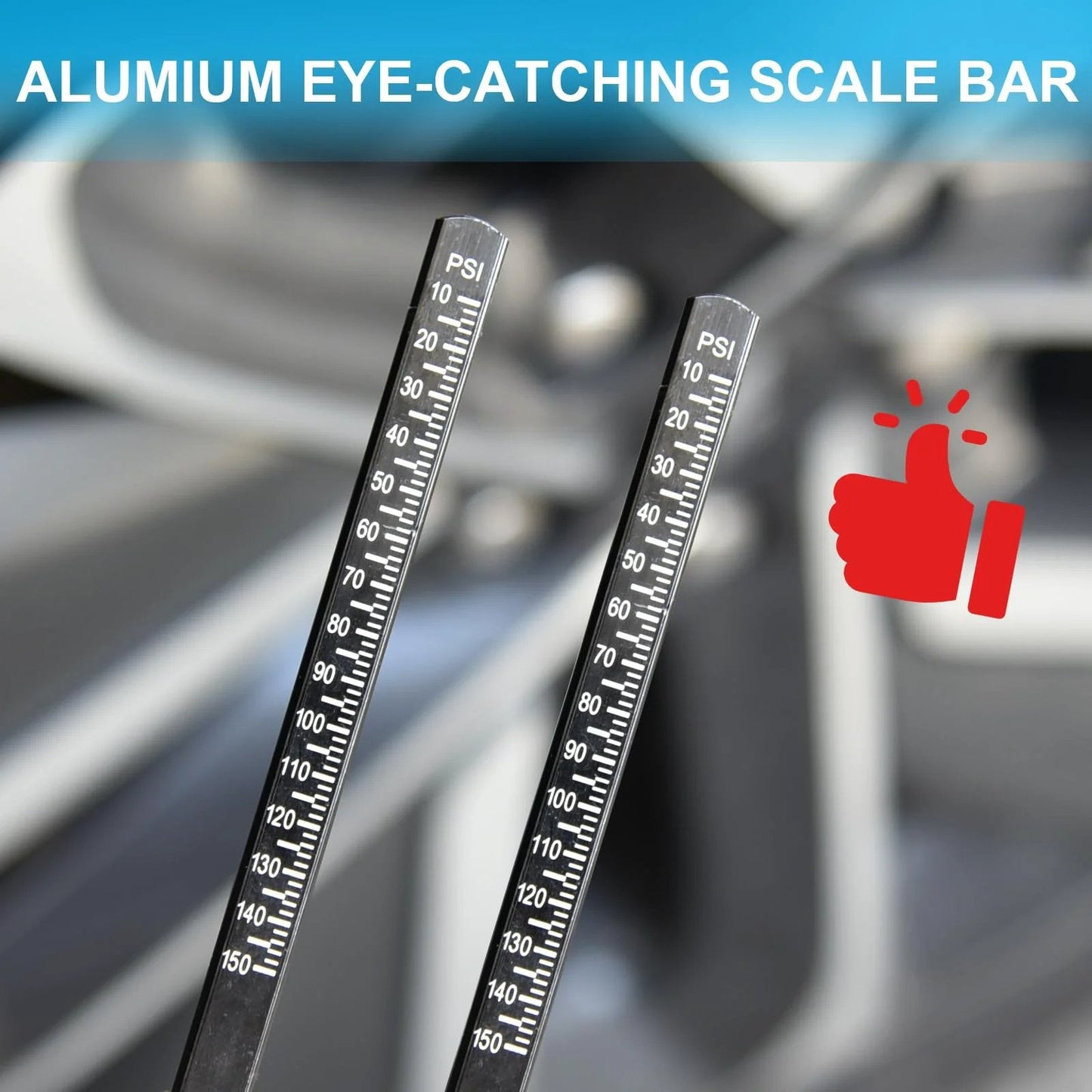 Heavy Duty Dual Head Tire Pressure Gauge With Two Sided Aluminum Scale Plate for Inner and Outer Wheels 11.8 Inch Reach