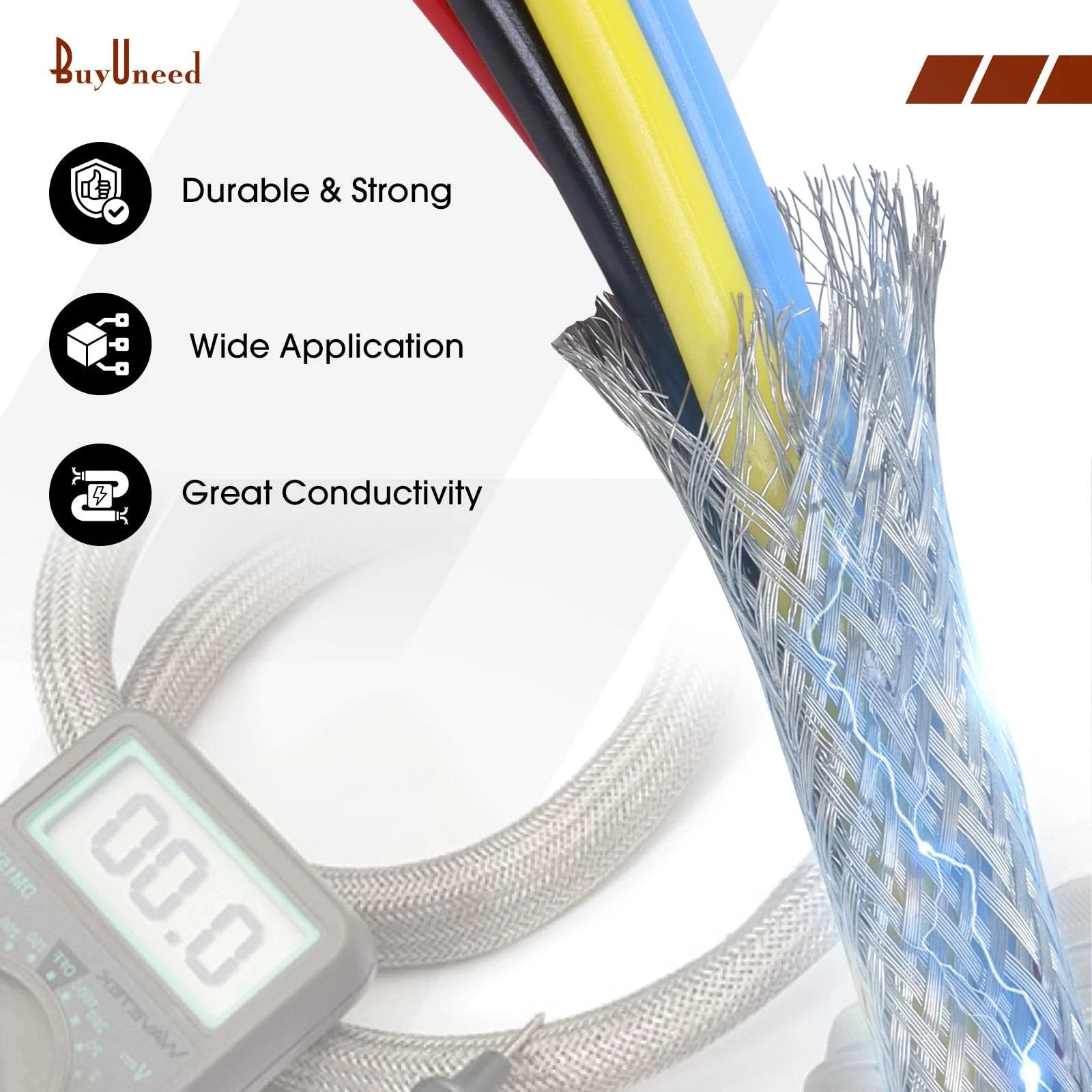 Tinned Copper Braided Ground Strap Shielding Sleeve For Quick Bonding And EMI Interference Shielding, covering colorful cables