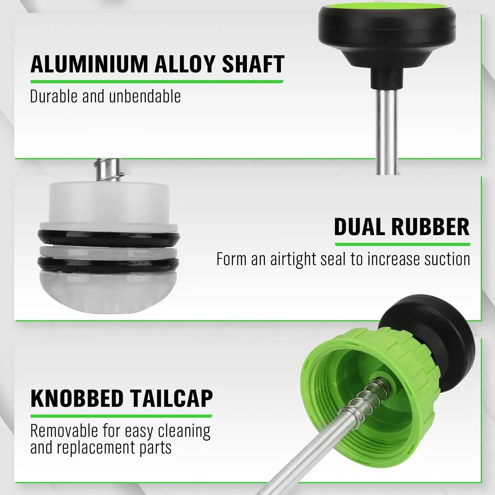 200cc Fluid Extractor Pump For Car Fluids Extraction And Manual Suction Transfer parts including aluminum alloy shaft, dual rubber seal, and knobbed tailcap