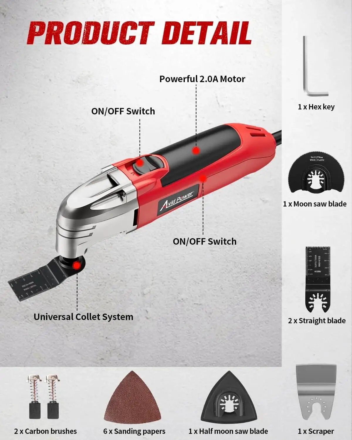 Beast Oscillating Multi Tool With 22000 OPM And 3 Degree Oscillation, 2A Motor For Cutting, Sanding, Grinding And Scraping, Red