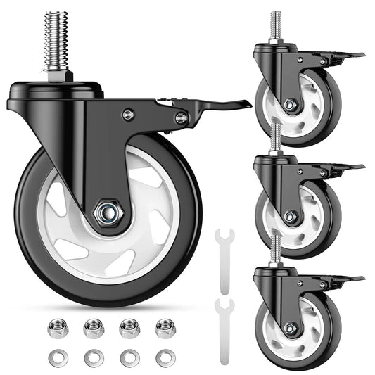 4 Inch Threaded Stem Swivel Casters Set Of 4 Heavy Duty Industrial Castors With 2000 Lb Capacity 500 Lb Per Wheel 3/8 16 Threads Stem Diameter 3/8 Inch Stem Length 1 Inch Ideal For Cart And Furniture