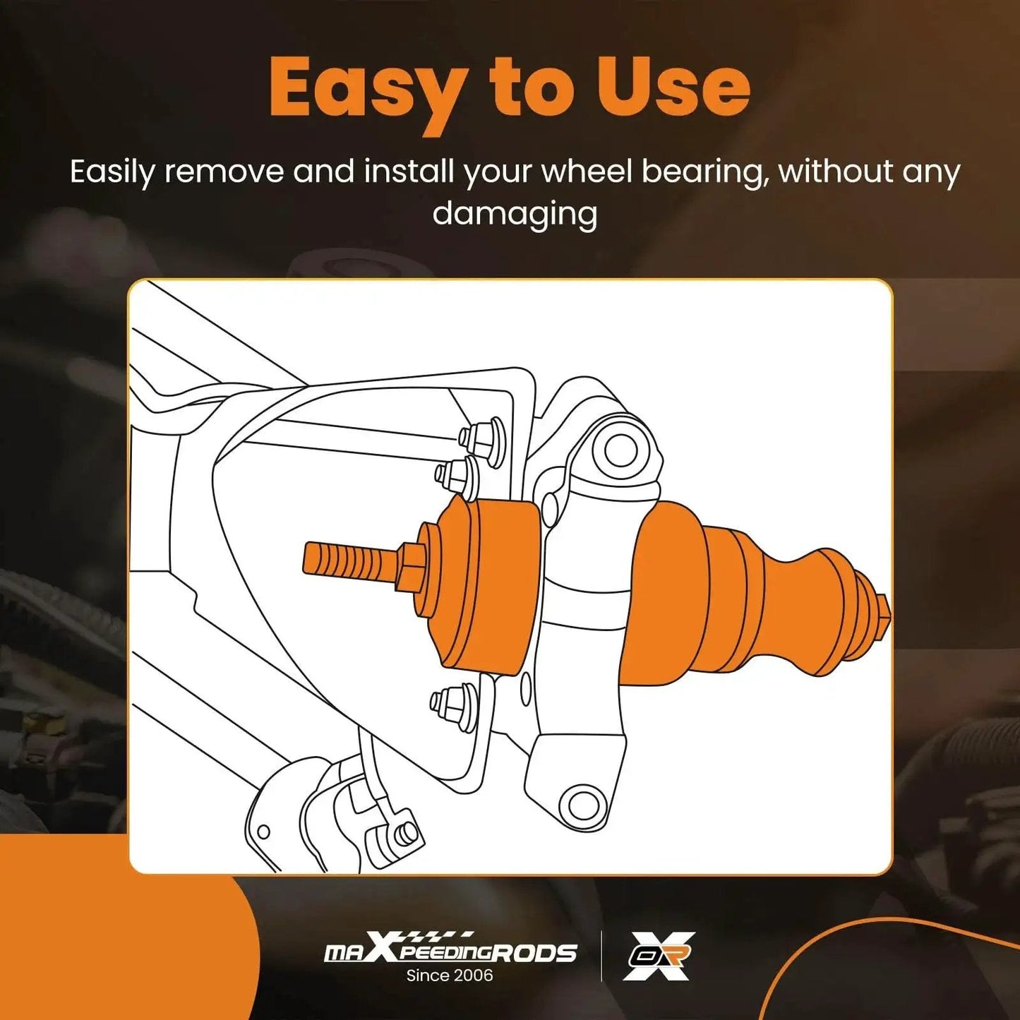Diagram of UTV Wheel Bearing Removal Tool Kit 40 And 44 Mm Fits Polaris RZR Ranger General Sportsman showing installation process