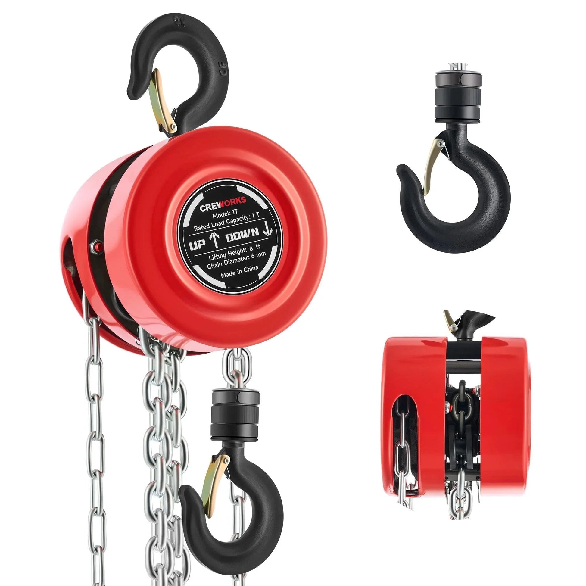 Heavy Duty Manual Lever Hoist With One Ton Capacity And Eight Foot Lift, Galvanized Hand Chain And G80 Load Chain, close-up view