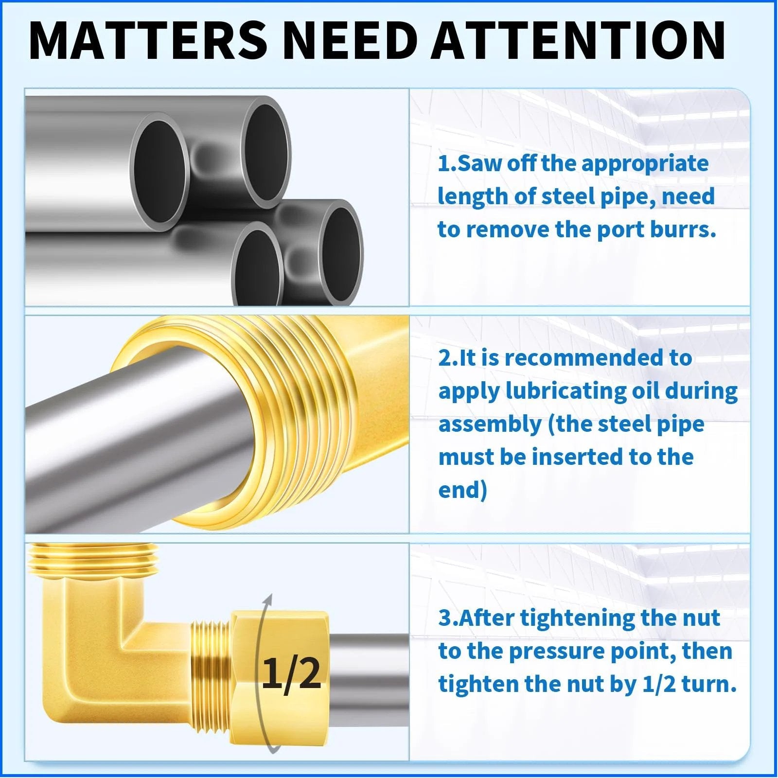 Matters need attention for installing Brass 90 Degree Compression Tube Fitting Five Eighths Inch Tube OD to One Half Inch NPT Male Union Connector Two Pack.