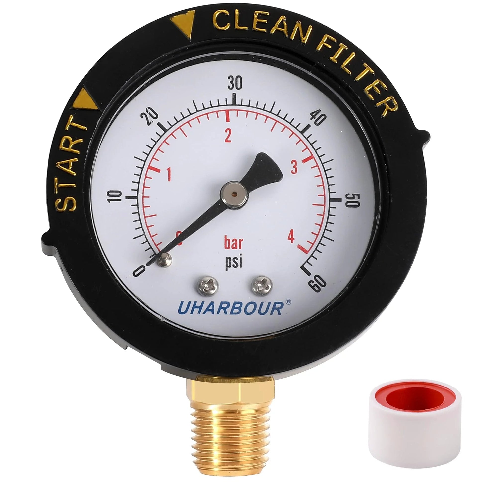 Pool Filter Pressure Gauge 60 PSI One Quarter Inch NPT Bottom Mount Pro Grade Replacement For Swimming Pool Spa Aquarium