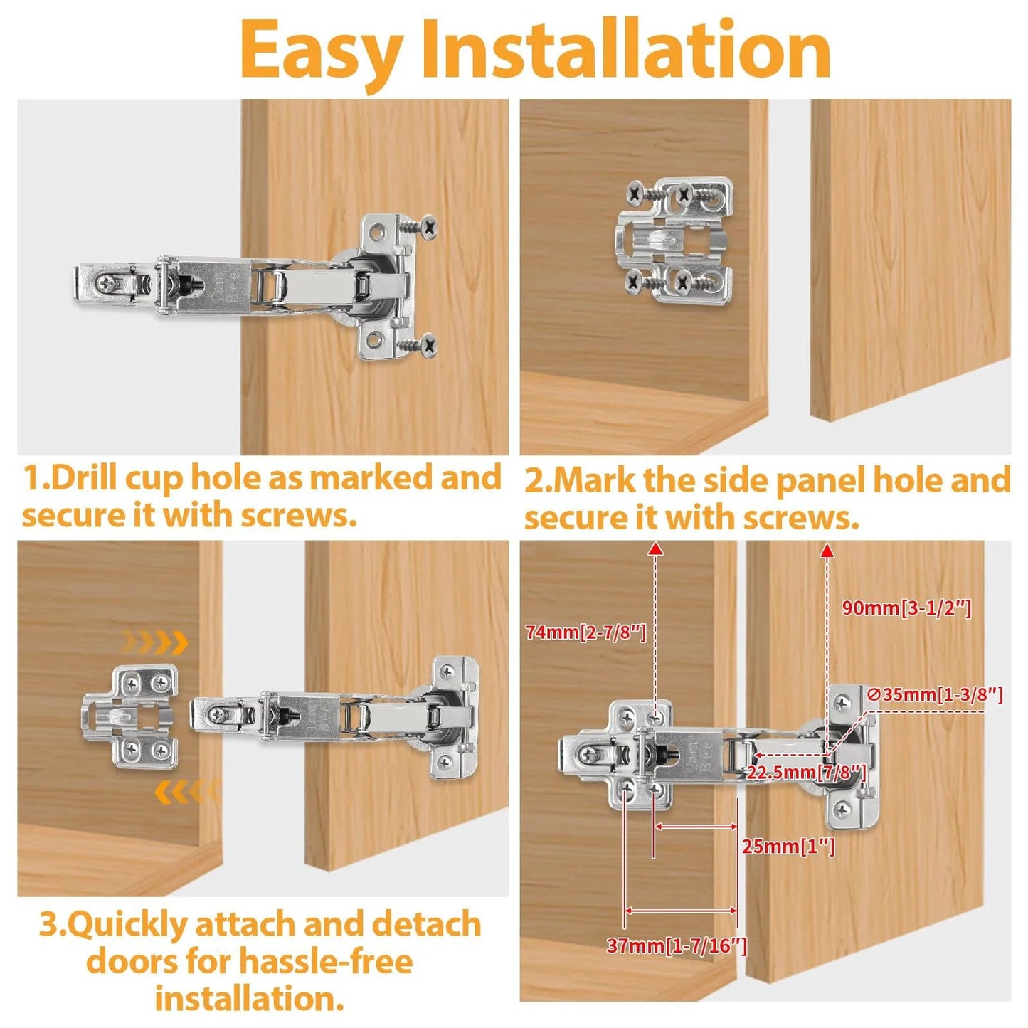 Installation guide for 175 Degree Frameless Cabinet Door Hinges With 48mm Concealed Cup Hydraulic Soft Close Adjustable Nickel Plated Steel Dampers