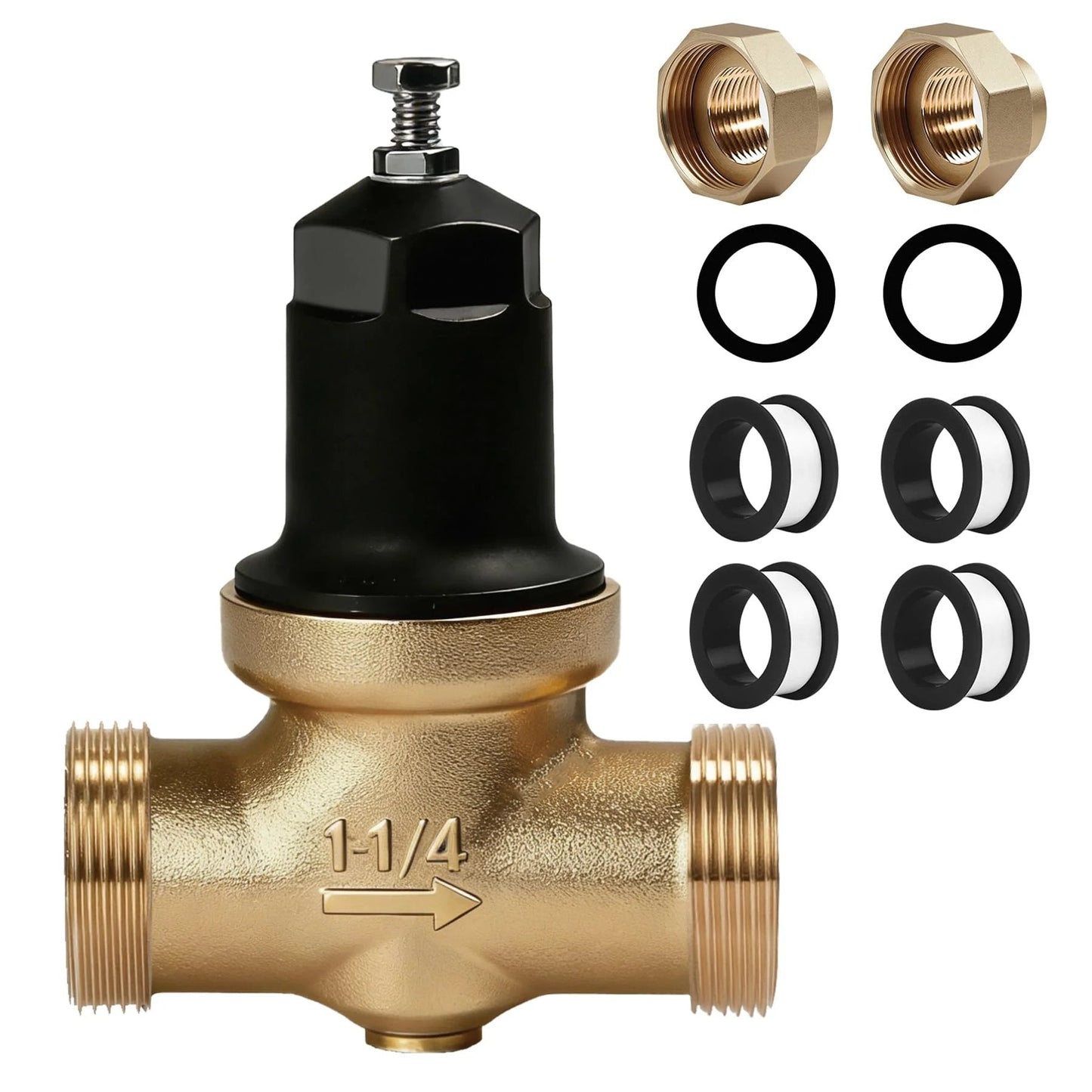 One And A Quarter Inch NR3XL Pressure Reducing Valve For Drinking Water Lines With Double Internal NPT Threads, Adjustable Outlet Pressure Up To 400 PSI, Compatible With Zurn 114 NR3XLDULU Valves, Includes Waterproof Tape For Quick Install