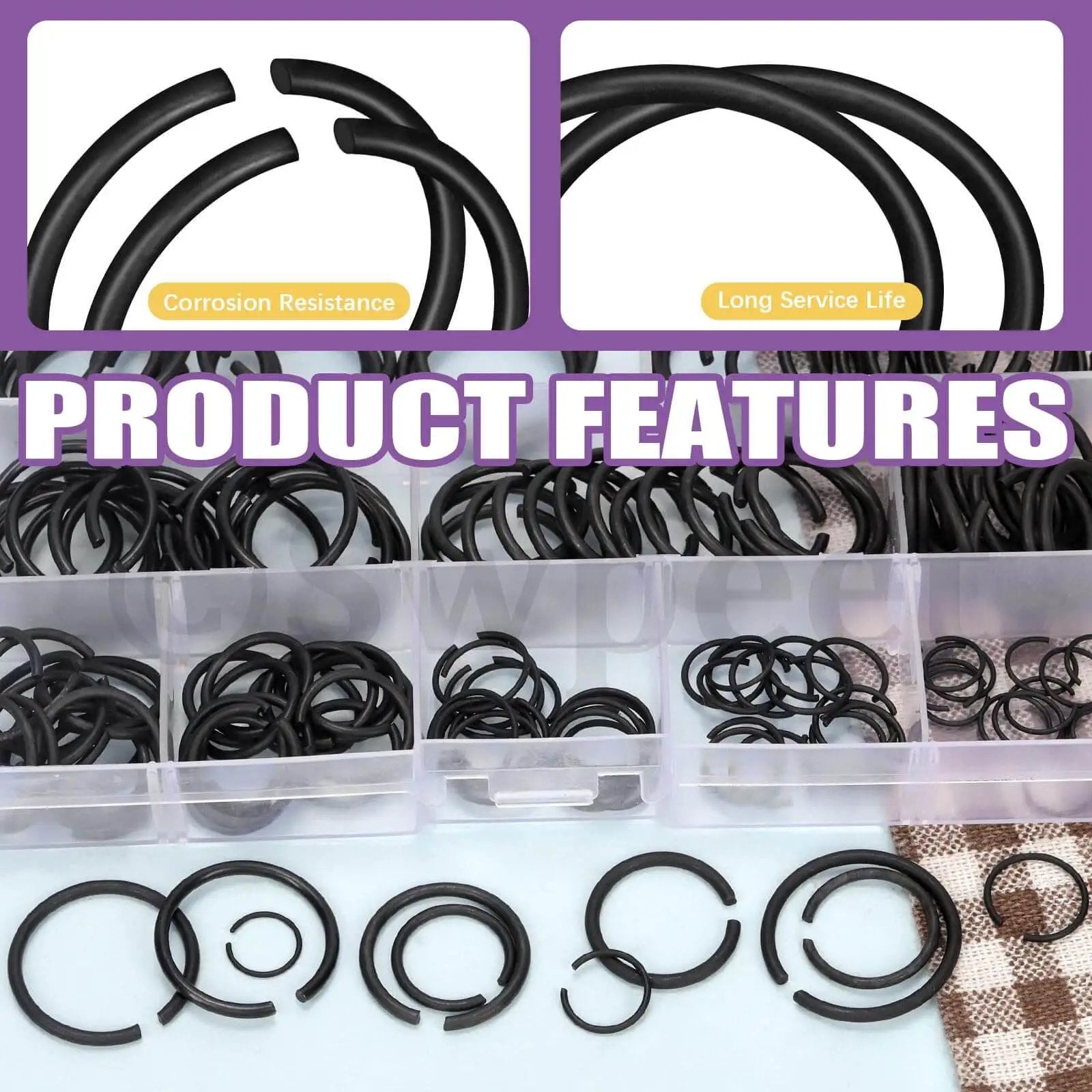 All In One Snap Ring Kit for Bearings and Shafts, 150 Pcs External C Clips Set Featuring 10 Sizes 10mm to 26mm displayed in organizer